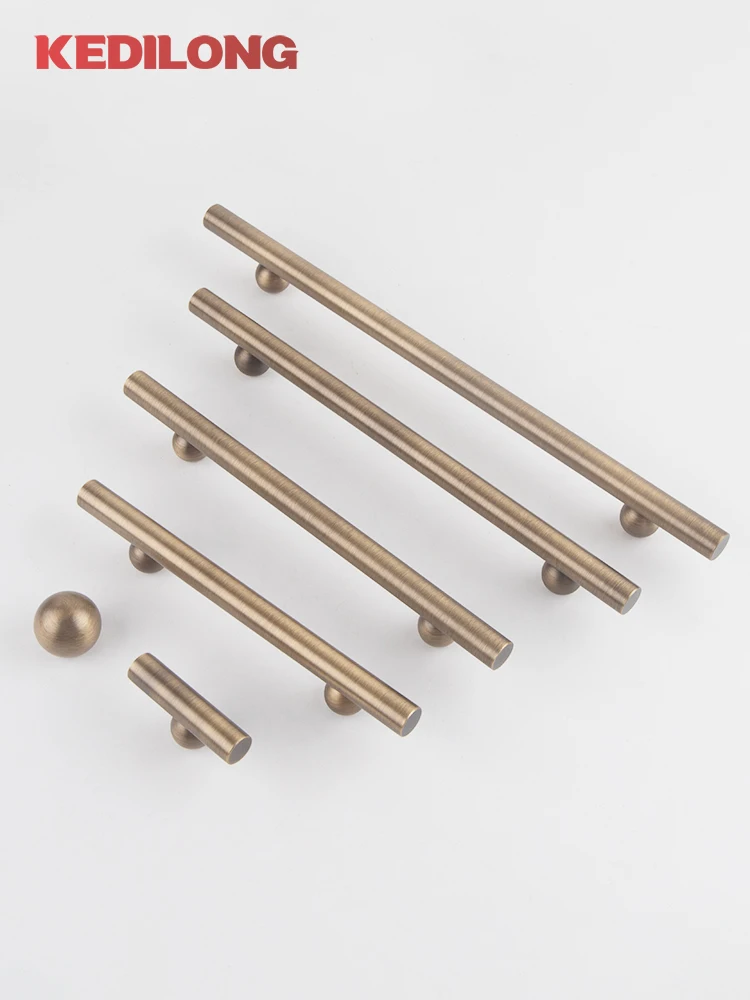KEDLO solid brass European retro Bronze luxury handle kitchen cabinet antique brass long handle drawer ball shaped base handle thumbnail 4