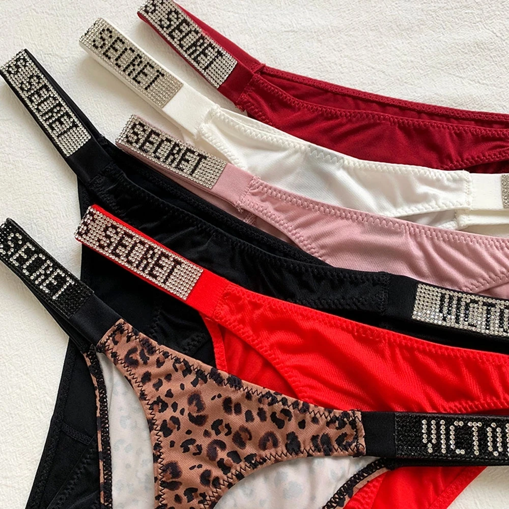 2025 New Sexy Pink Brand Lingerie Female Intimate Underwear Rise Women Panties Bra Rhinestone Letter Comfort Brief thumbnail 4