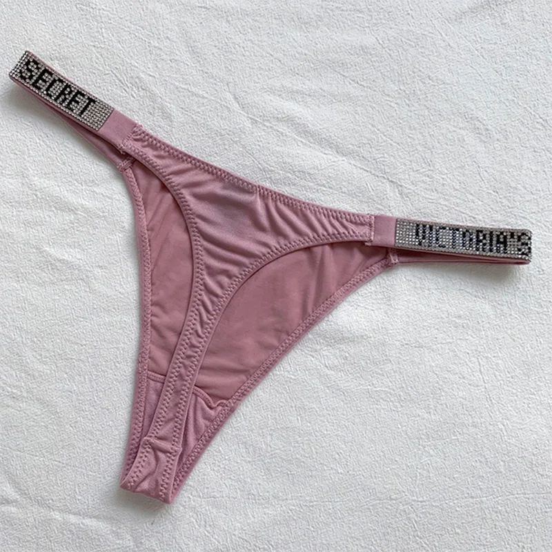 2025 New Sexy Pink Brand Lingerie Female Intimate Underwear Rise Women Panties Bra Rhinestone Letter Comfort Brief thumbnail 3