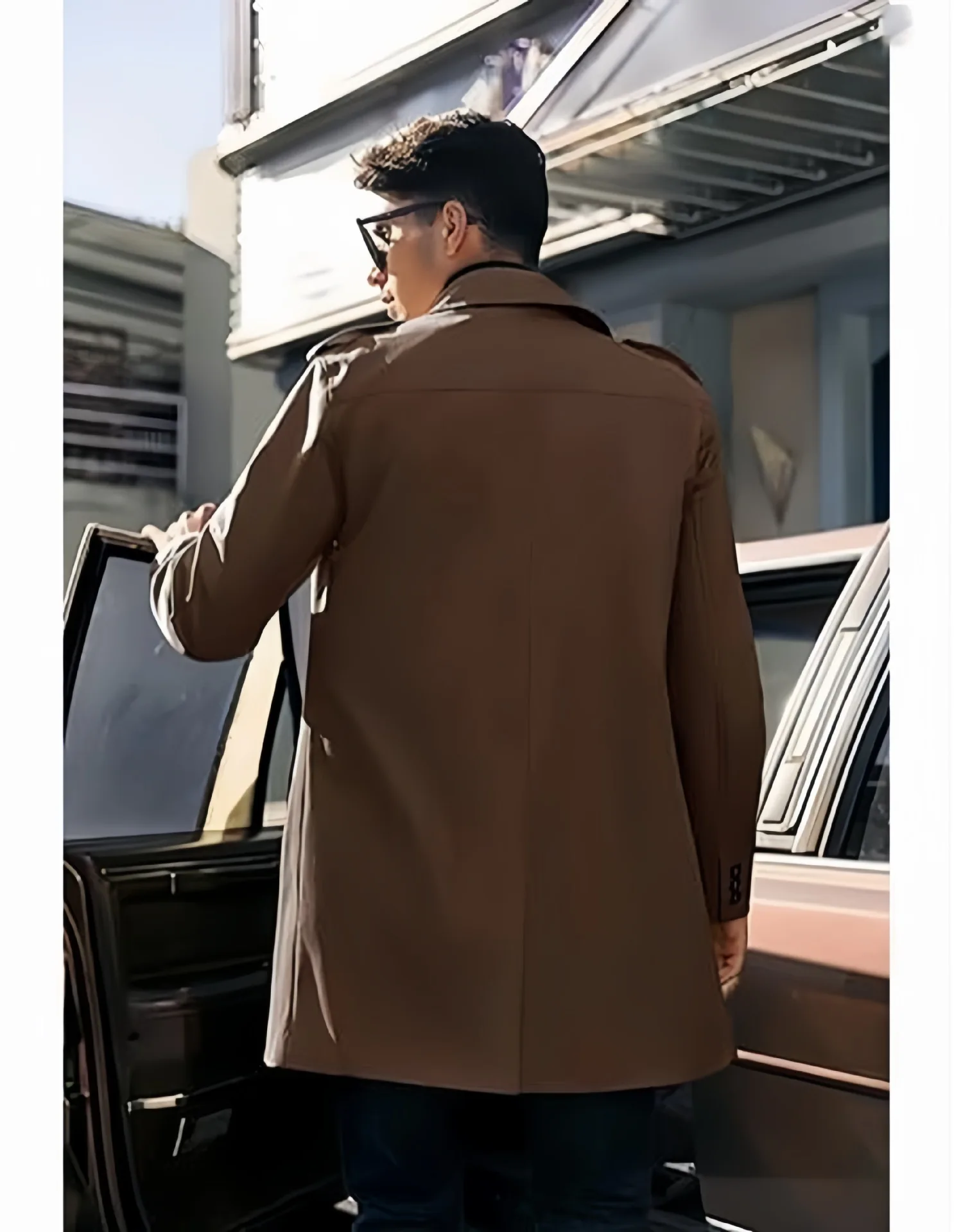 Solid Trench Men Double Breasted Jackets Spliced Coat Long Sleeve Outerwear Loose Cardigan Casual Loose Fit 2025 Pockets thumbnail 6