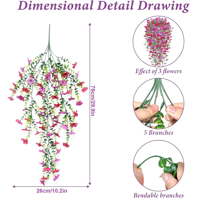 1/2Pcs Artificial Morning Glory Eucalyptus Wall Hanging Fake Violet Plants Hanging Flower Vines for Home Garden Weddings Decor thumbnail 6