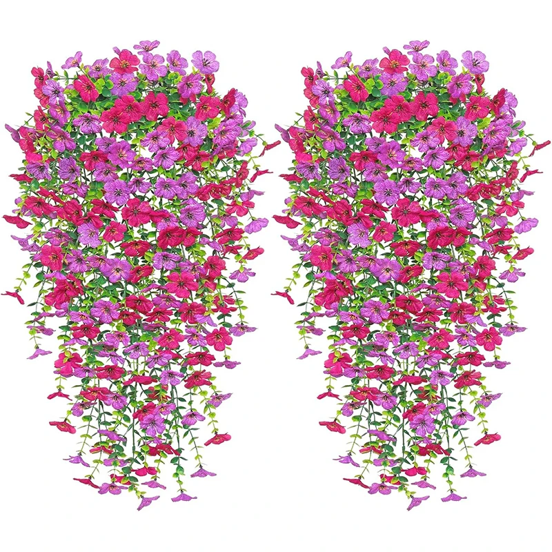1/2Pcs Artificial Morning Glory Eucalyptus Wall Hanging Fake Violet Plants Hanging Flower Vines for Home Garden Weddings Decor