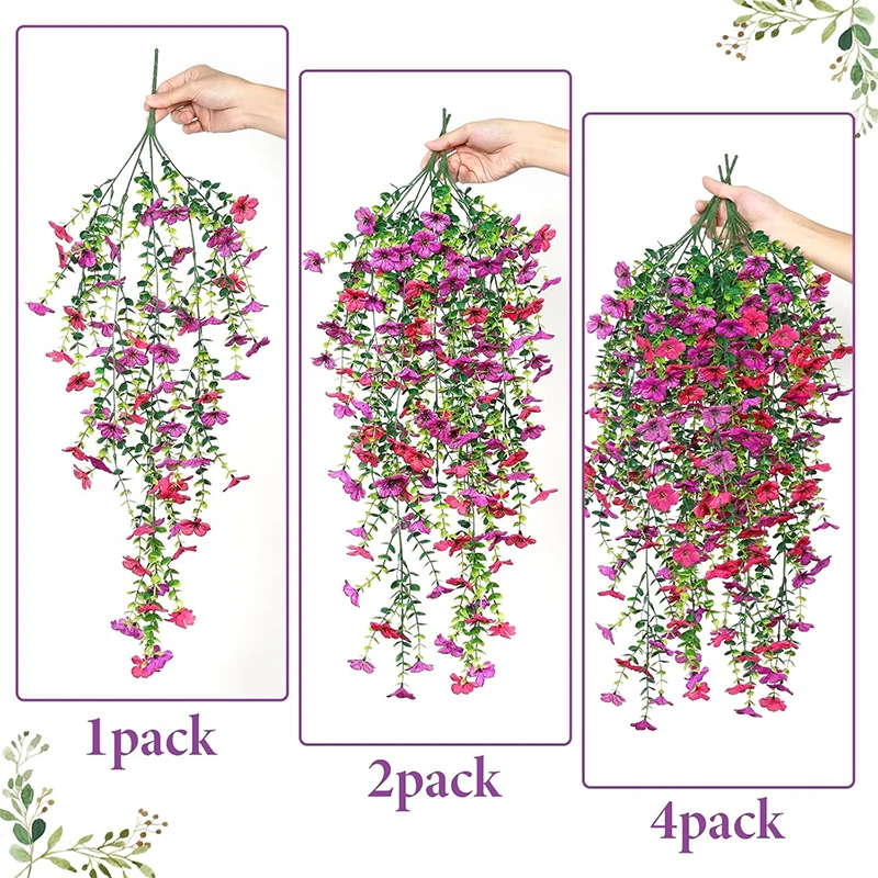 1/2Pcs Artificial Morning Glory Eucalyptus Wall Hanging Fake Violet Plants Hanging Flower Vines for Home Garden Weddings Decor thumbnail 5