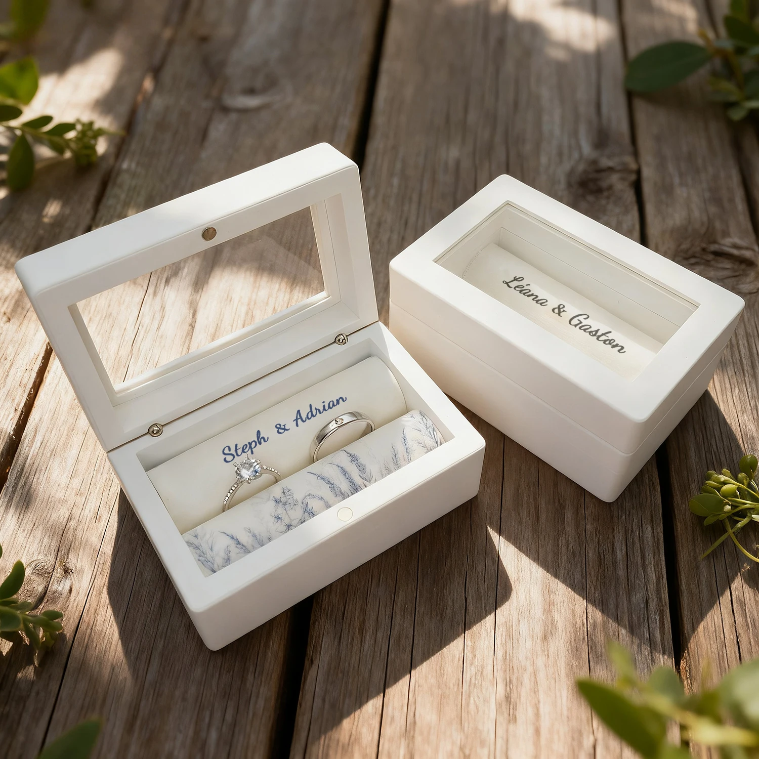 Personalized Wedding Ring Box Holder  Custom Wedding Ceremony Ring Box White Customised Name Ring box personalized high quality thumbnail 4