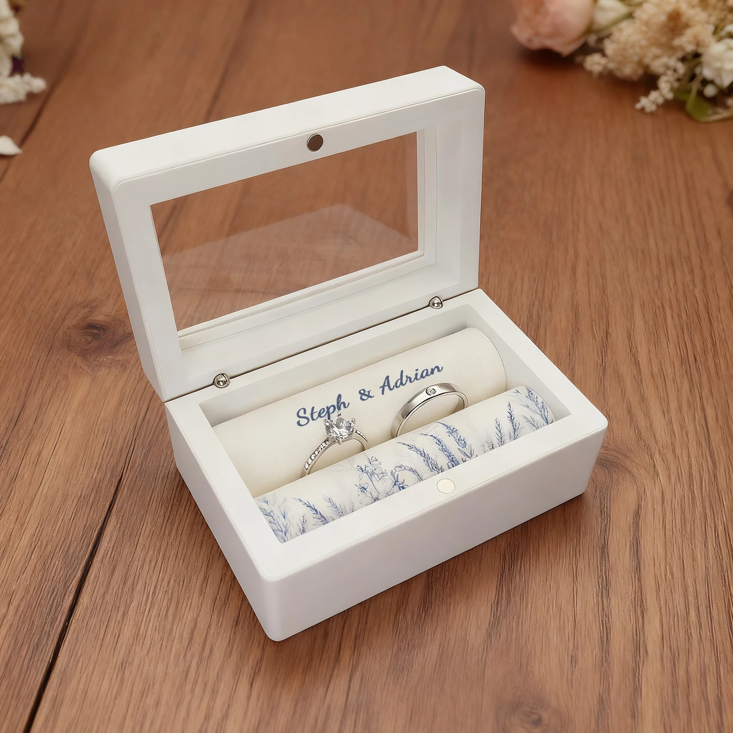Personalized Wedding Ring Box Holder  Custom Wedding Ceremony Ring Box White Customised Name Ring box personalized high quality thumbnail 5