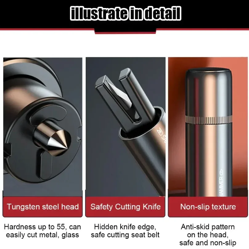 2 in 1 Car Safety Hammer Emergency Escape Tool Tungsten Steel Tip Glass Breaker Seatbelt Cutter Auto Emergency Rescue Kit thumbnail 3