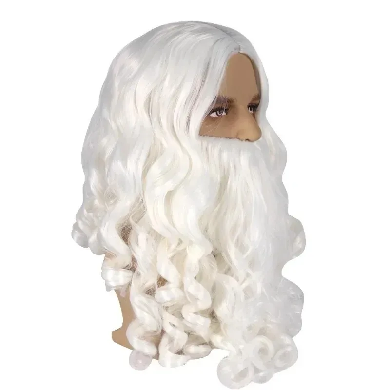 White Santa Claus Beard Wig Unisex Men Women Party Dress Up Accessories Christmas Cosplay Synthetic Wig Long Hair thumbnail 4
