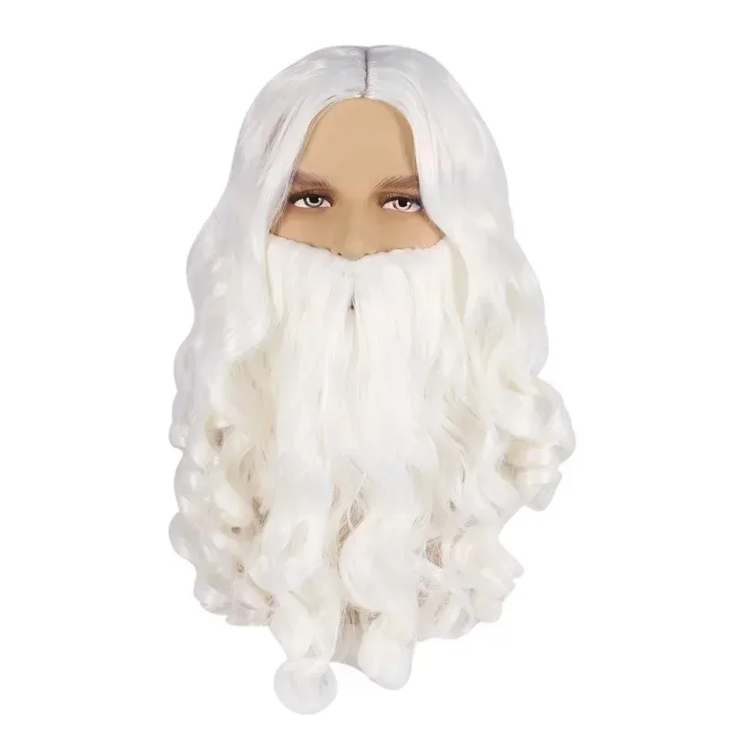 White Santa Claus Beard Wig Unisex Men Women Party Dress Up Accessories Christmas Cosplay Synthetic Wig Long Hair thumbnail 3