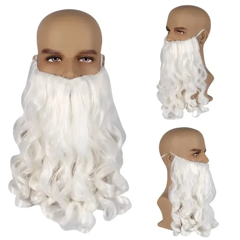 White Santa Claus Beard Wig Unisex Men Women Party Dress Up Accessories Christmas Cosplay Synthetic Wig Long Hair thumbnail 2