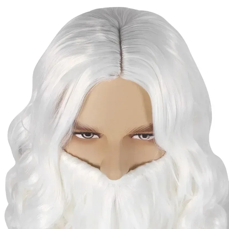 White Santa Claus Beard Wig Unisex Men Women Party Dress Up Accessories Christmas Cosplay Synthetic Wig Long Hair thumbnail 5