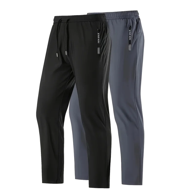 2Pcs Unisex Quick-drying Sweatpants Moisture-wicking Ice Fiber Elastic Waistband Breathable Straight Running Casual Baggy Pants thumbnail 3