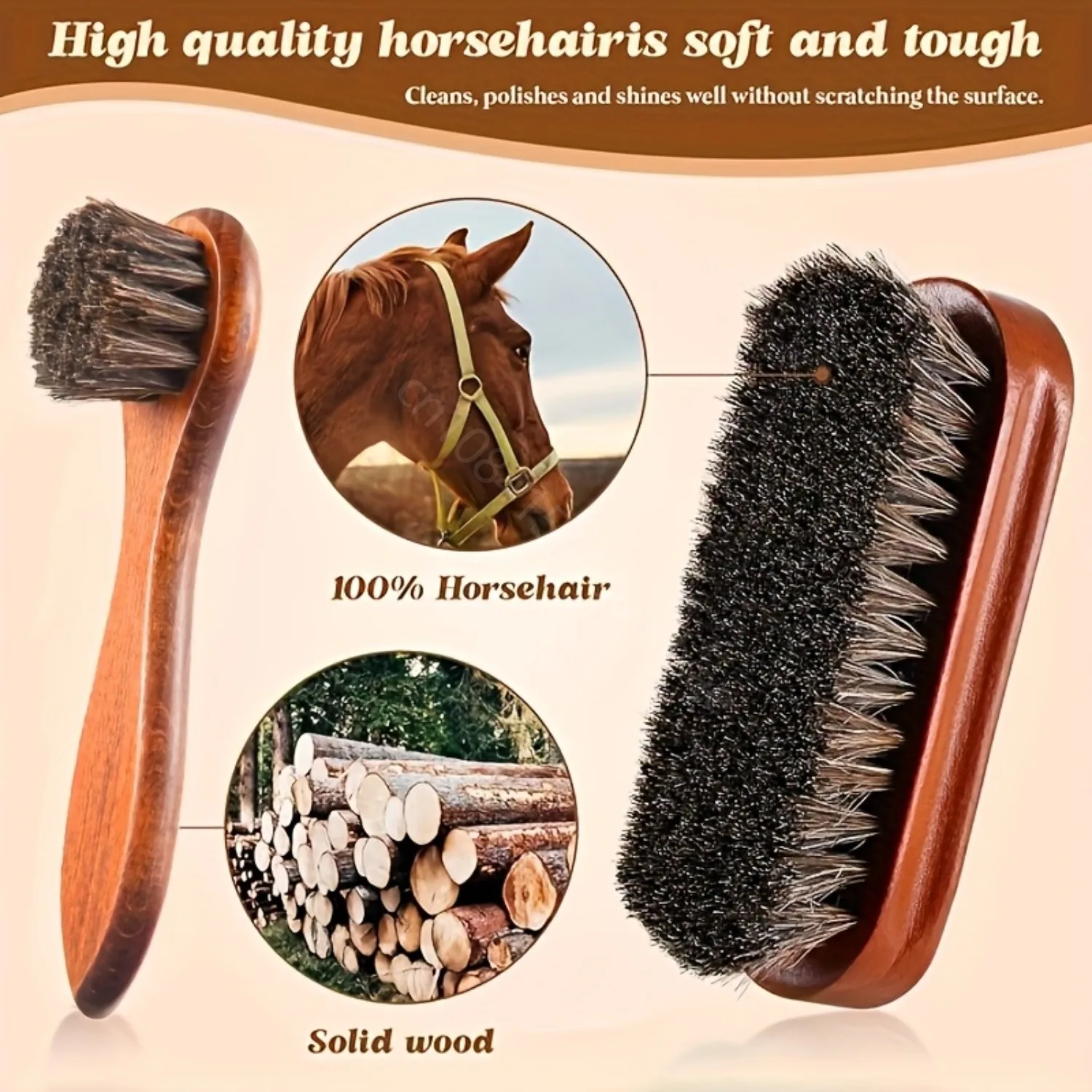 2pcs Horsehair Shine Shoes Brush Kit Polish Dauber Applicators Cleaning Leather Shoes Boots Care Brushes Suede Cleaner Brush thumbnail 5