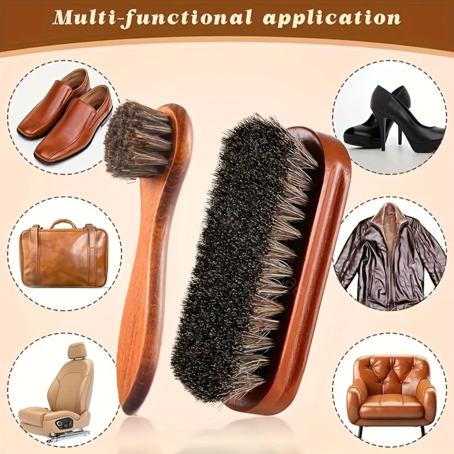 2pcs Horsehair Shine Shoes Brush Kit Polish Dauber Applicators Cleaning Leather Shoes Boots Care Brushes Suede Cleaner Brush thumbnail 2