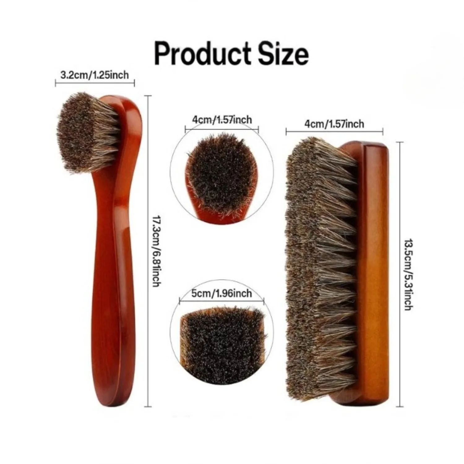 2pcs Horsehair Shine Shoes Brush Kit Polish Dauber Applicators Cleaning Leather Shoes Boots Care Brushes Suede Cleaner Brush thumbnail 6