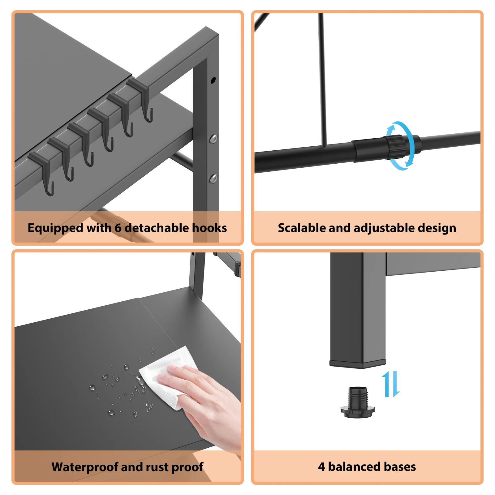 Expandable Microwave Shelf, 1 or 2 Tier Microwave oven Rack Stand Storage Holder Kitchen Corner Shelf Desktop Printer Shelf Rack thumbnail 6