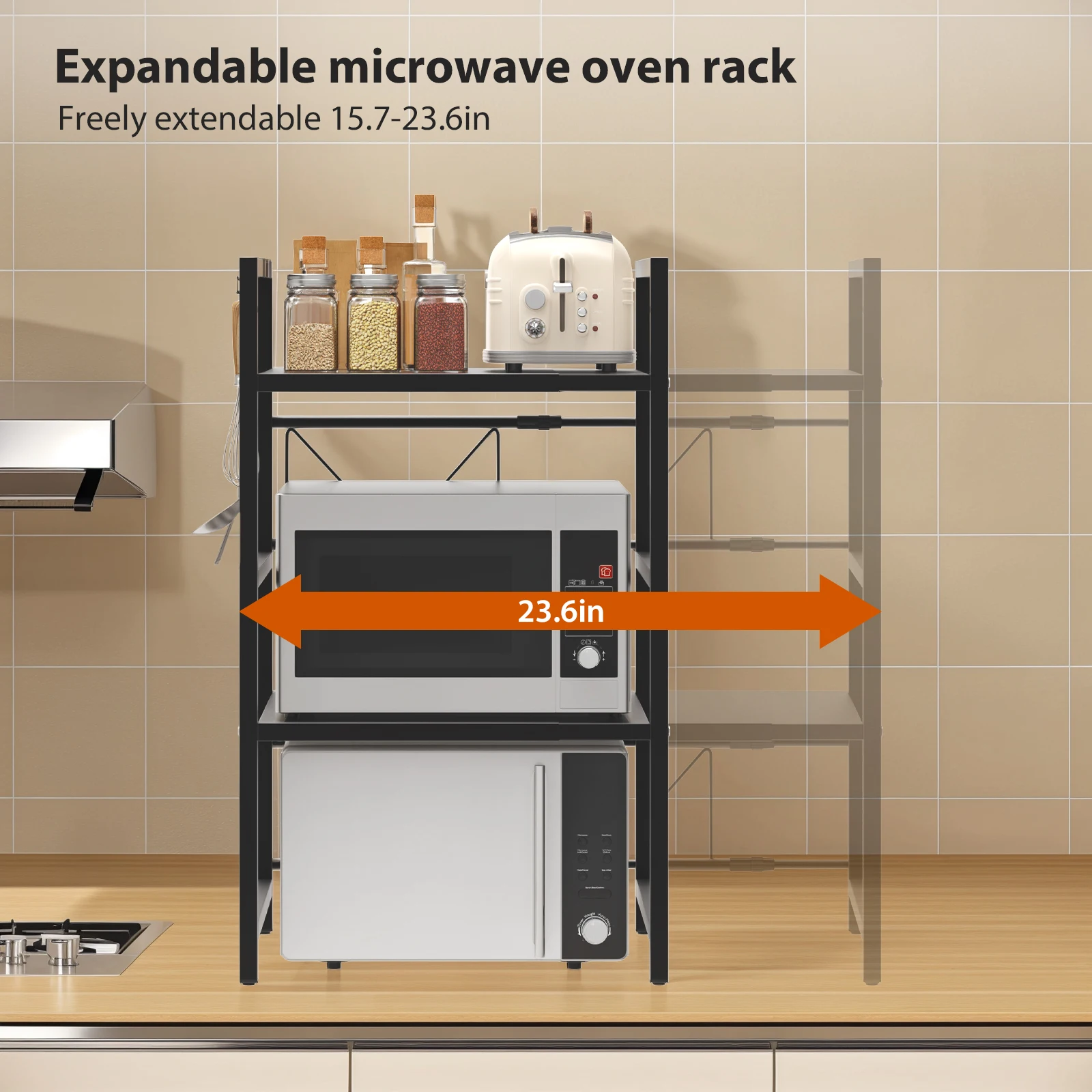 Expandable Microwave Shelf, 1 or 2 Tier Microwave oven Rack Stand Storage Holder Kitchen Corner Shelf Desktop Printer Shelf Rack thumbnail 5