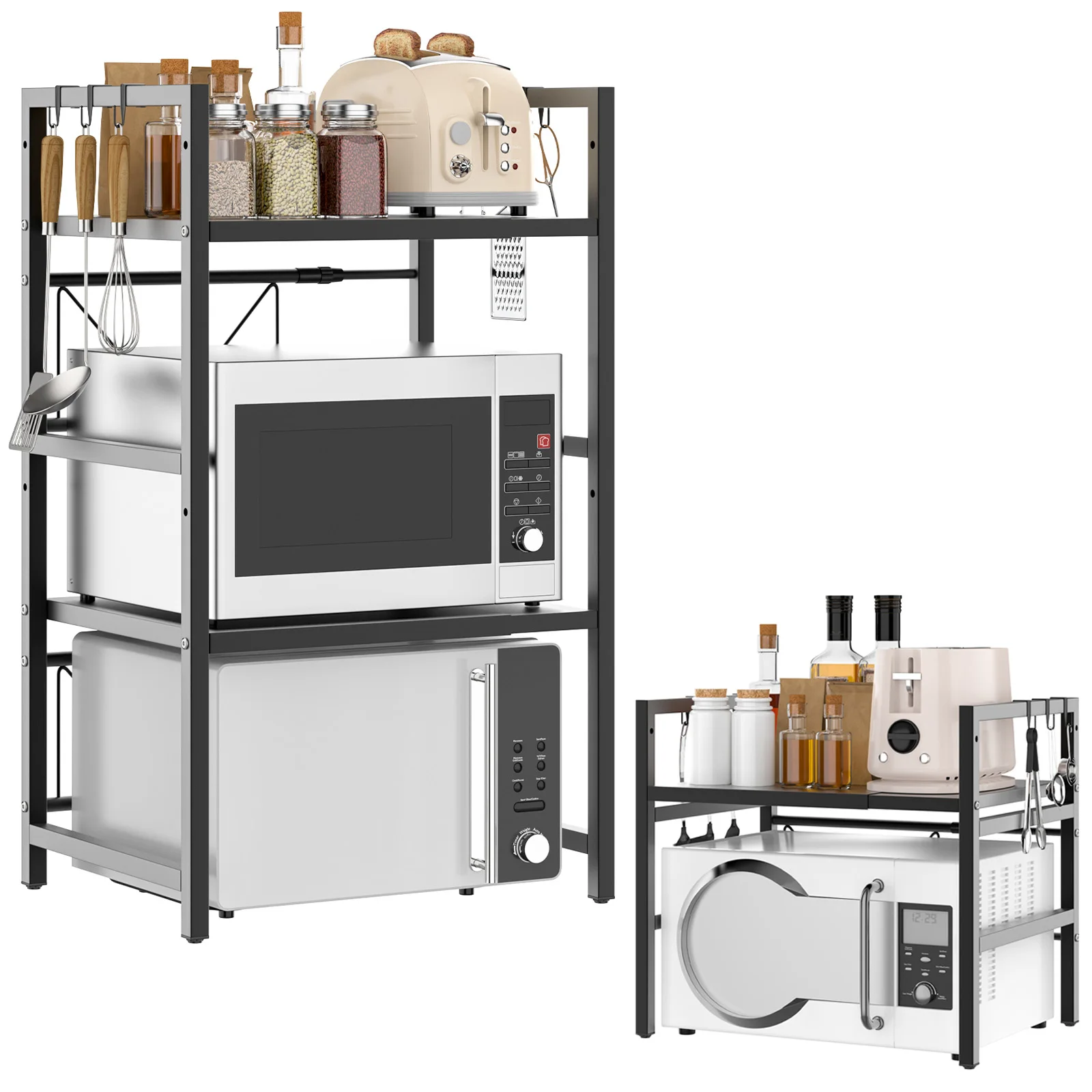 Expandable Microwave Shelf, 1 or 2 Tier Microwave oven Rack Stand Storage Holder Kitchen Corner Shelf Desktop Printer Shelf Rack