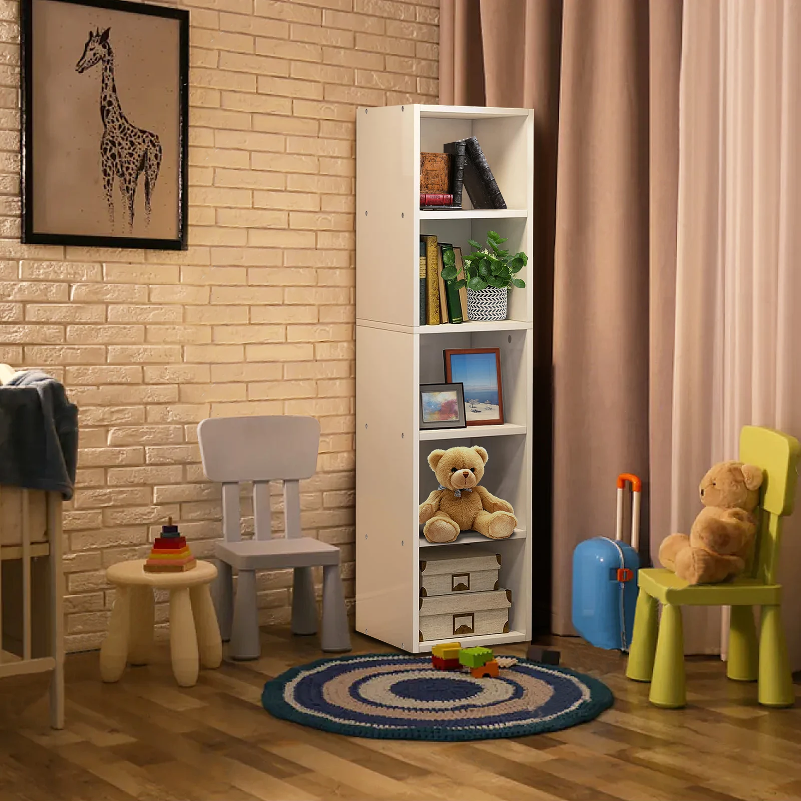 Cube Bookcase, 5 Tier Storage Cabinet, Wooden Display Shelf, Floor Standing Cabinet, Office, Living Room, Bedroom Furniture thumbnail 3
