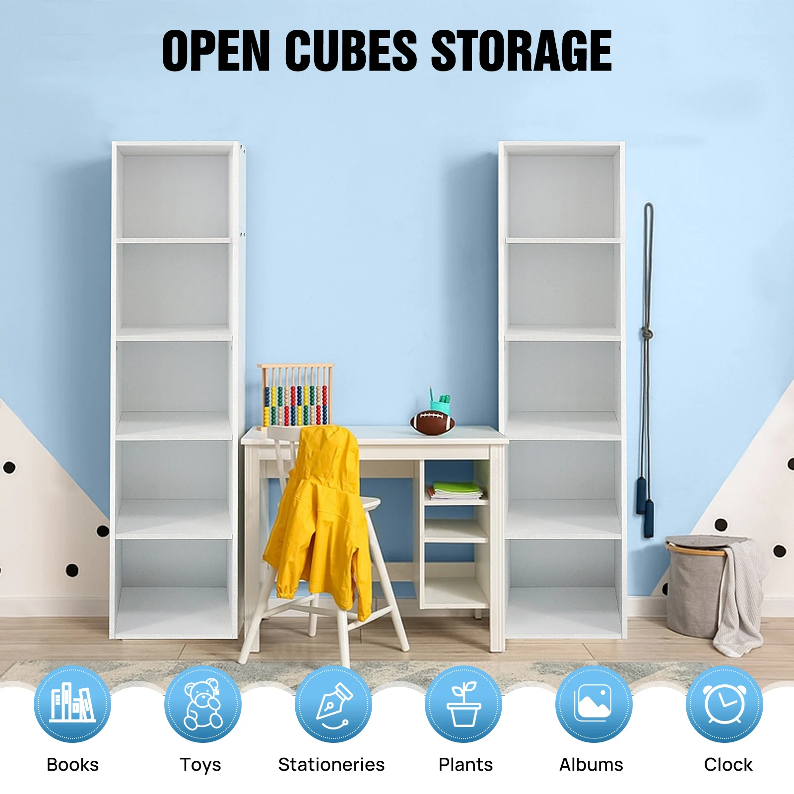 Cube Bookcase, 5 Tier Storage Cabinet, Wooden Display Shelf, Floor Standing Cabinet, Office, Living Room, Bedroom Furniture thumbnail 4