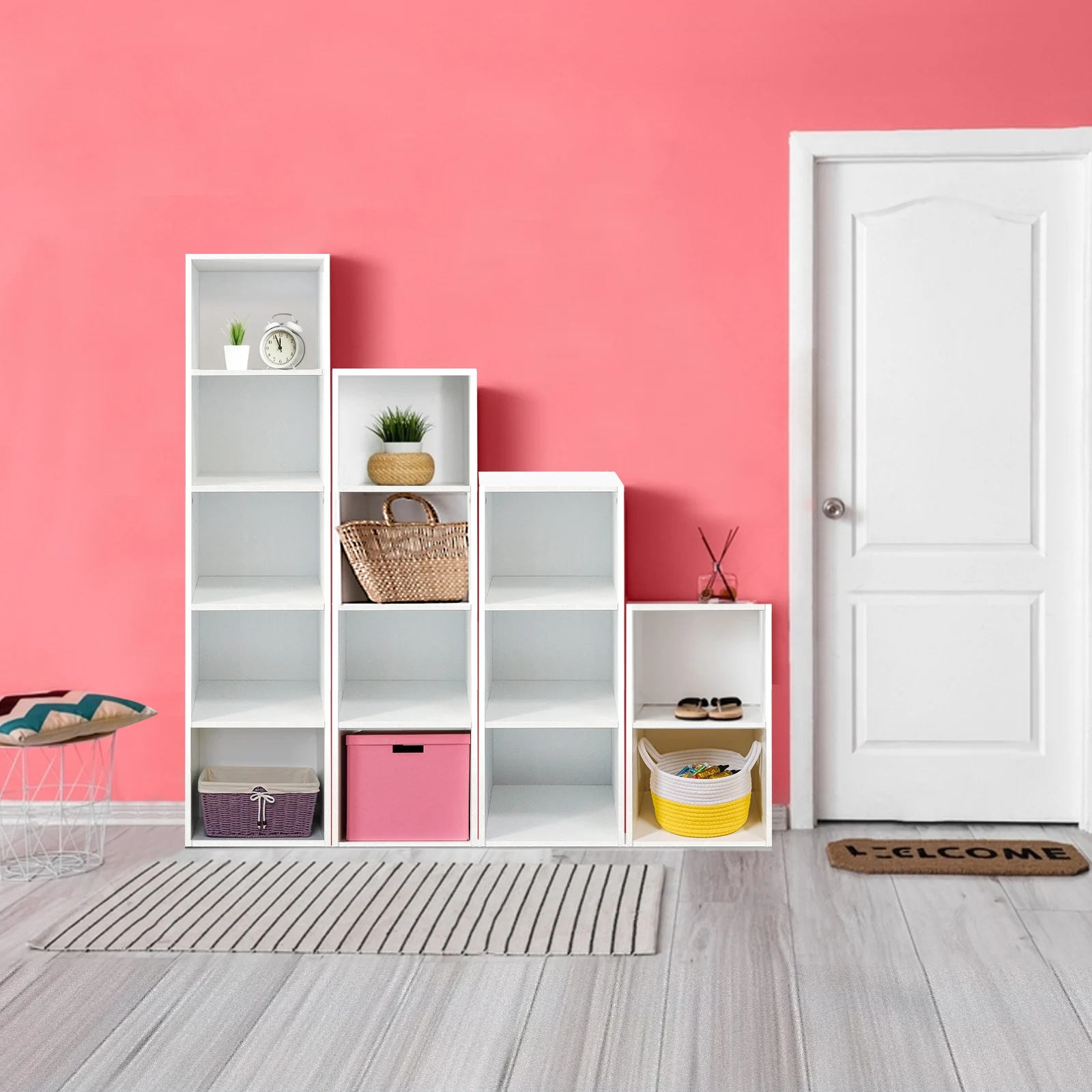 Cube Bookcase, 5 Tier Storage Cabinet, Wooden Display Shelf, Floor Standing Cabinet, Office, Living Room, Bedroom Furniture thumbnail 2