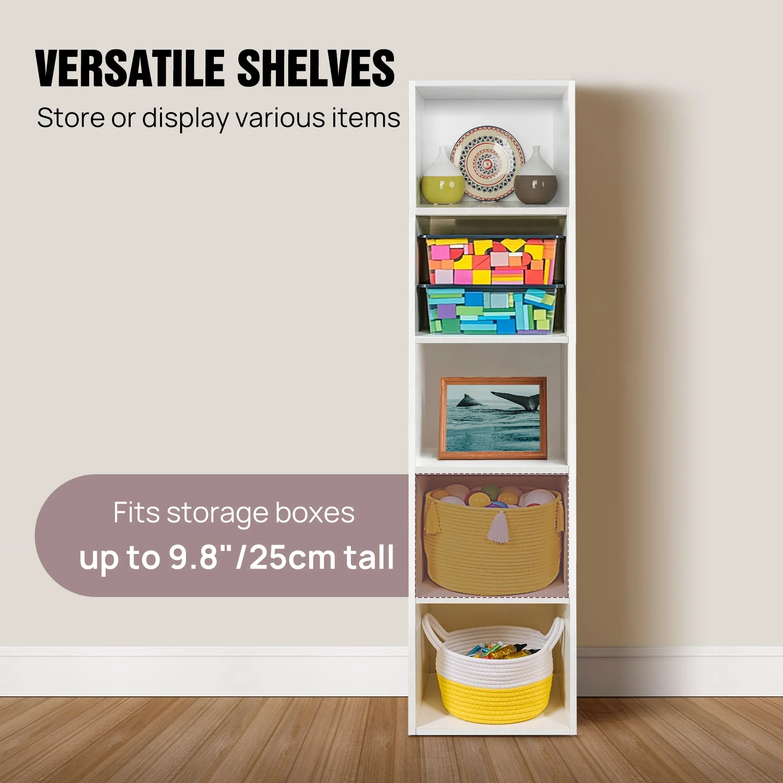 Cube Bookcase, 5 Tier Storage Cabinet, Wooden Display Shelf, Floor Standing Cabinet, Office, Living Room, Bedroom Furniture thumbnail 6