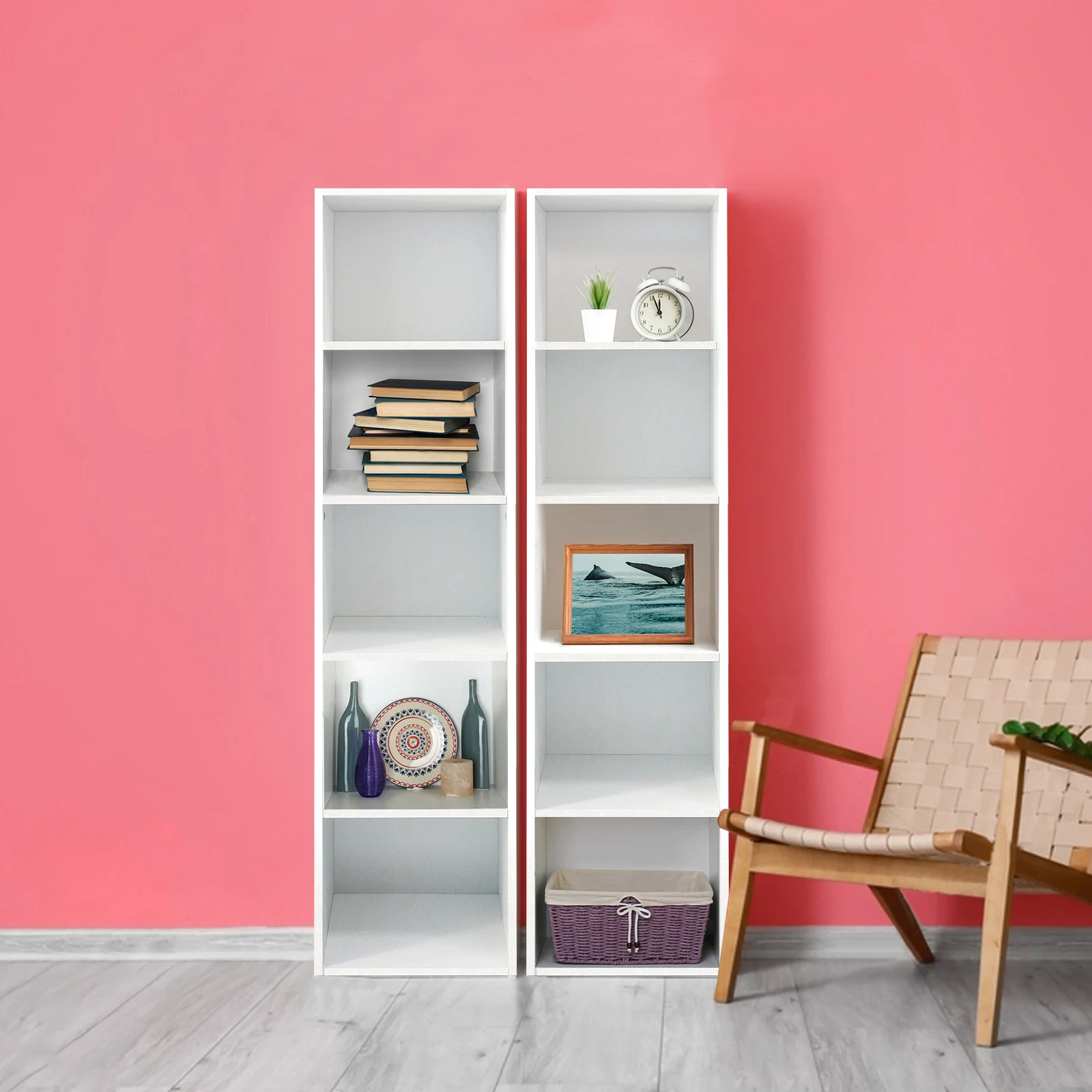 Cube Bookcase, 5 Tier Storage Cabinet, Wooden Display Shelf, Floor Standing Cabinet, Office, Living Room, Bedroom Furniture thumbnail 5