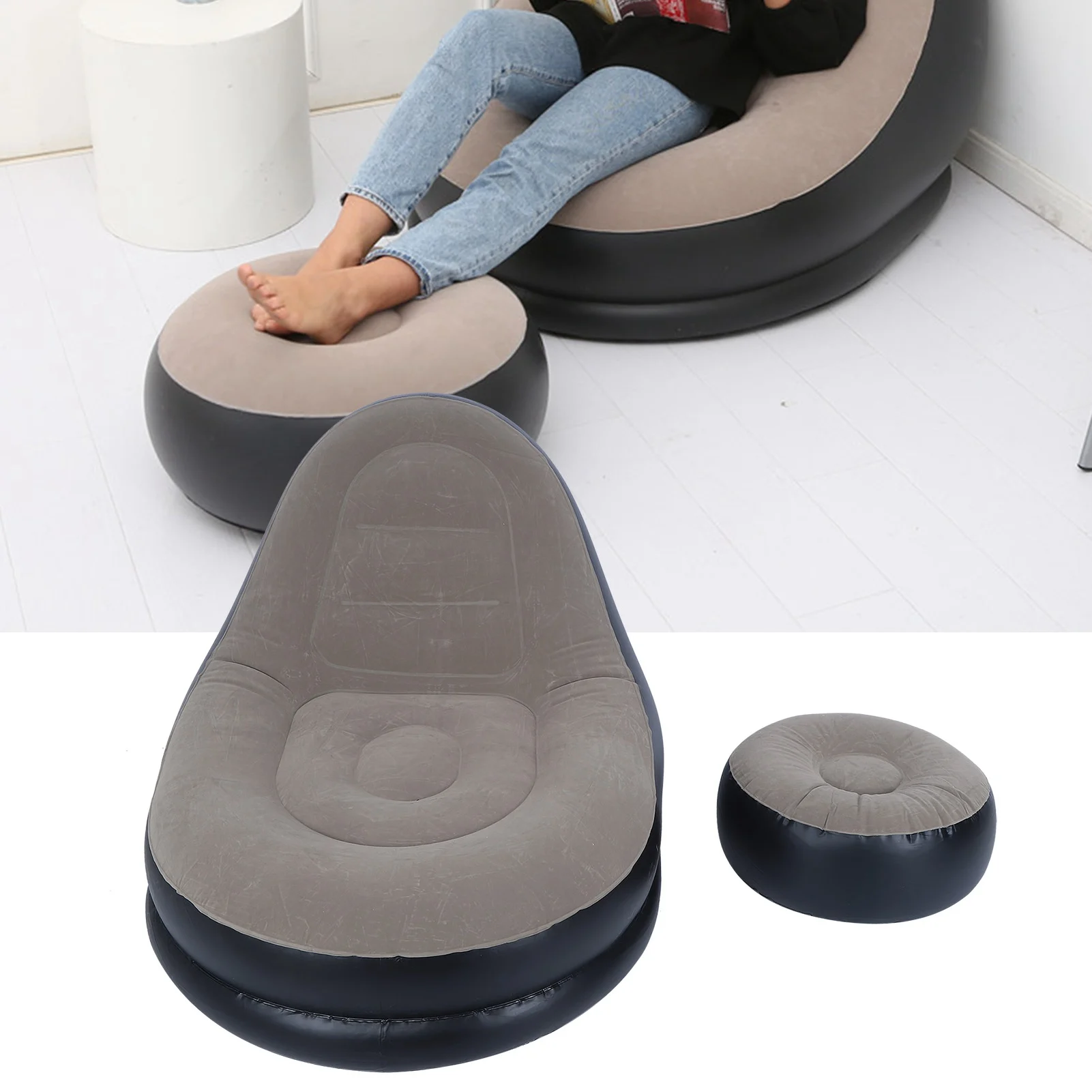Modern Inflatable Folding Recliner Sofa Chair with Footstool for Living Room Balcony Garden thumbnail 6