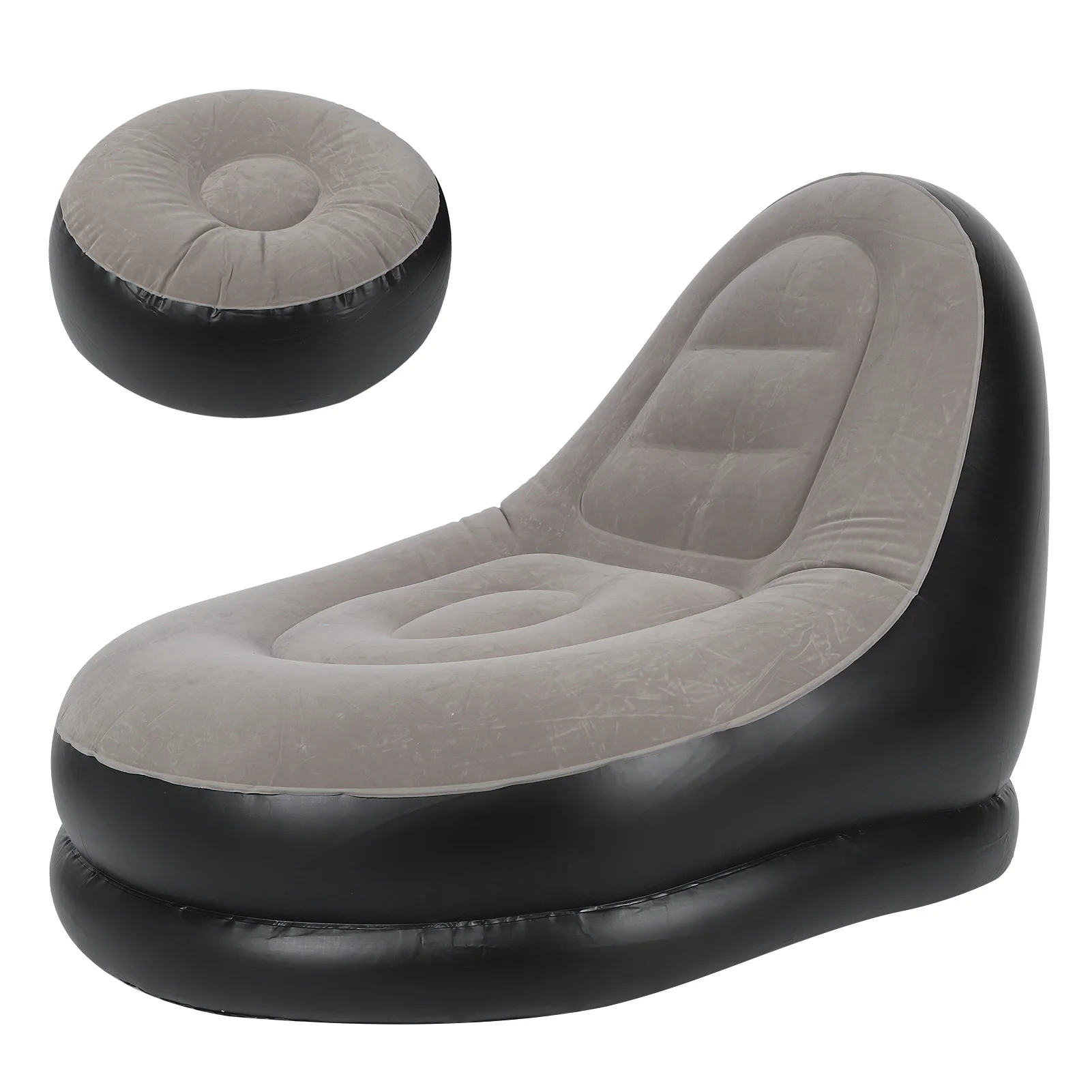 Modern Inflatable Folding Recliner Sofa Chair with Footstool for Living Room Balcony Garden