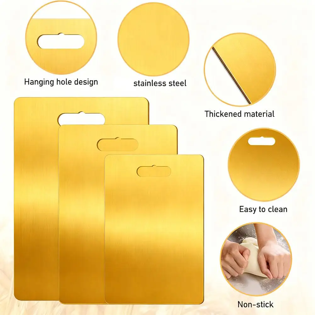 Golden Stainless Steel Chopping Board Double Sided Thickened Kitchen Kneading Dough Board Antimicrobial Cutting Block thumbnail 3