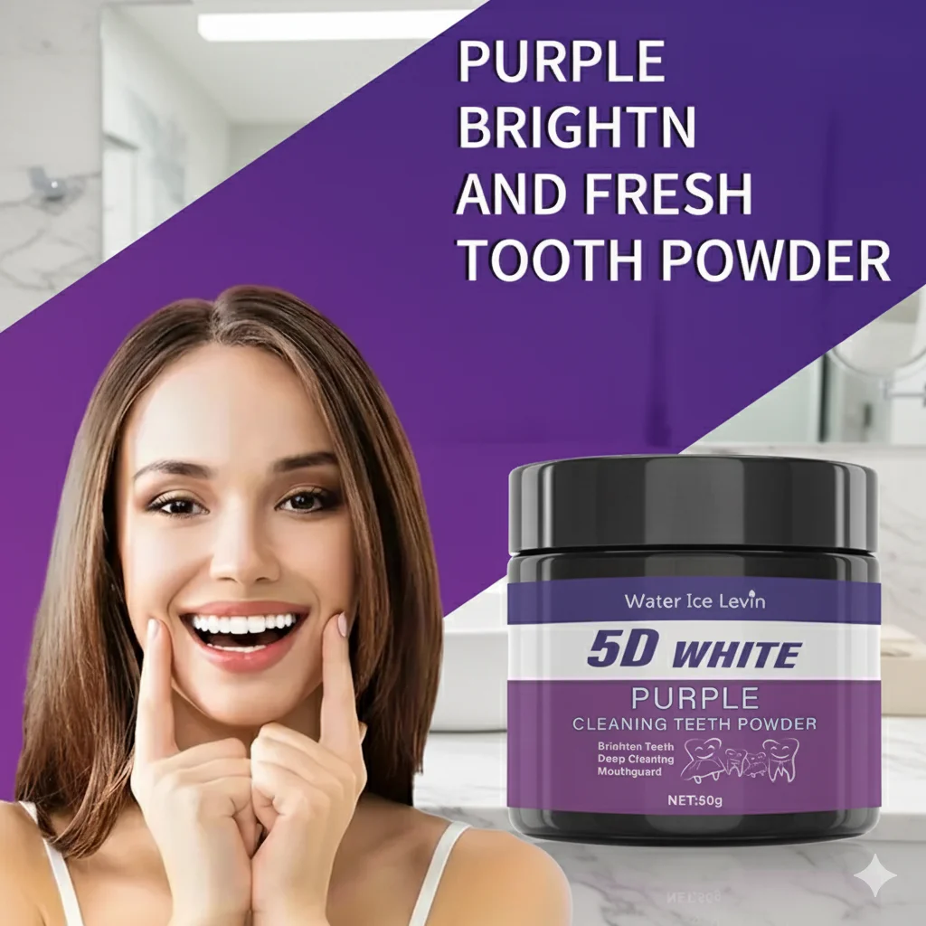 Purple Teeth Whitening Powder - Charcoal Deep Clean & Stain Removal, Fresh Breath, Winter Oral Care for a Brighter Smile thumbnail 3