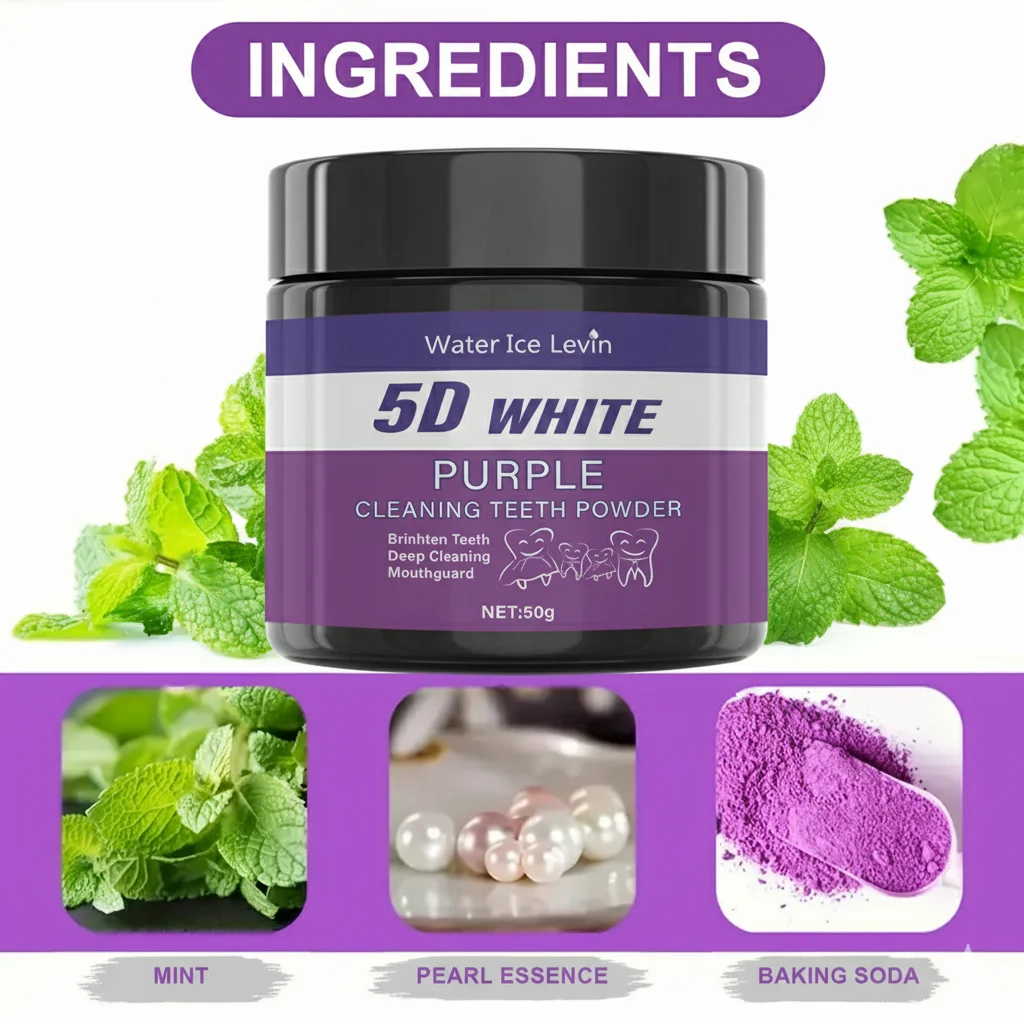 Purple Teeth Whitening Powder - Charcoal Deep Clean & Stain Removal, Fresh Breath, Winter Oral Care for a Brighter Smile thumbnail 4