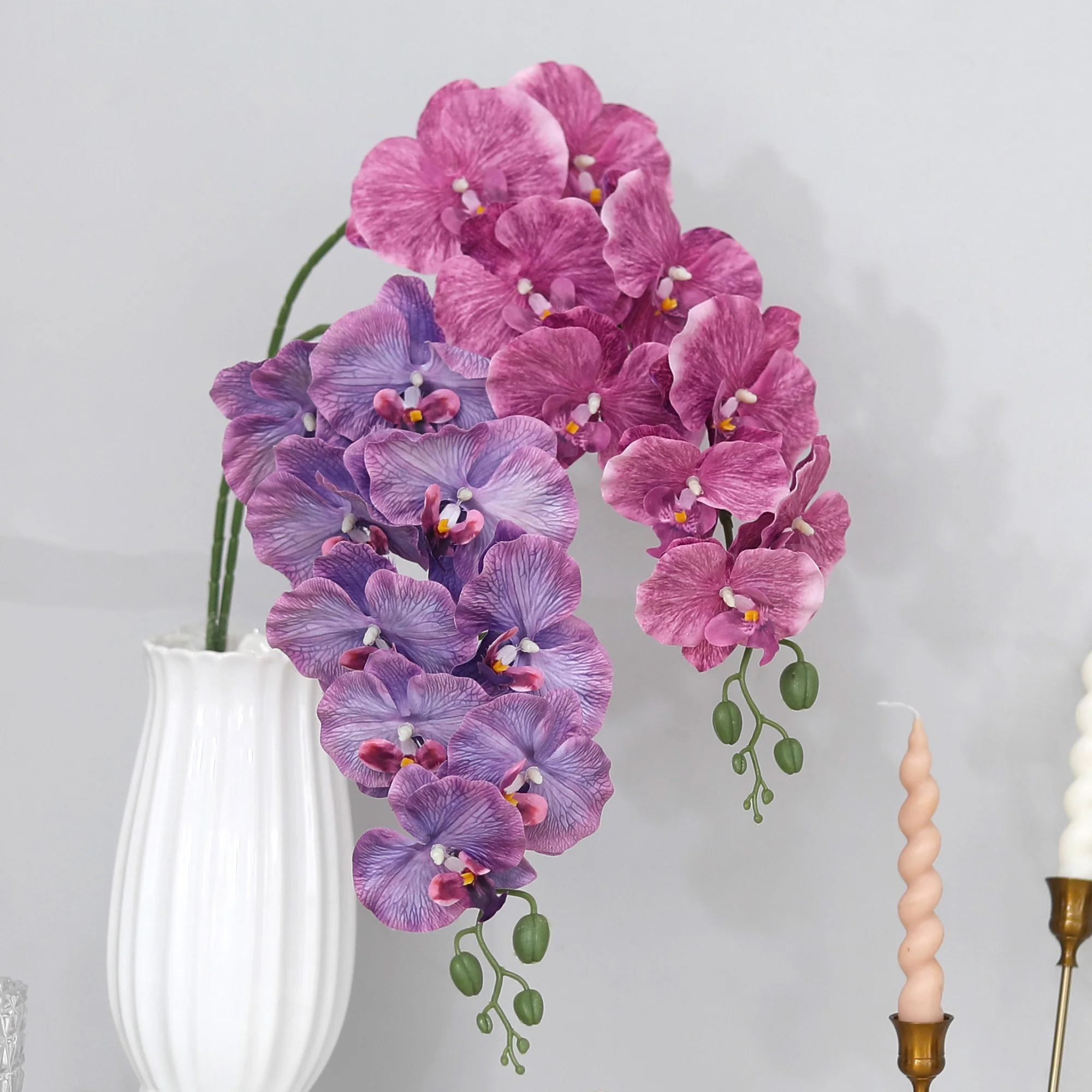 98cm 3D New Artificial Phalaenopsis Flower Branches Real Touch Faux Butterfly Orchid Stems Wedding Home Table Autumn Xmas Decor