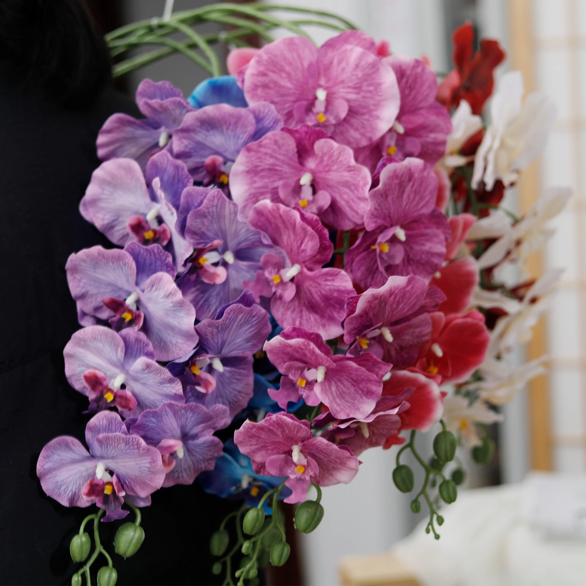 98cm 3D New Artificial Phalaenopsis Flower Branches Real Touch Faux Butterfly Orchid Stems Wedding Home Table Autumn Xmas Decor thumbnail 4
