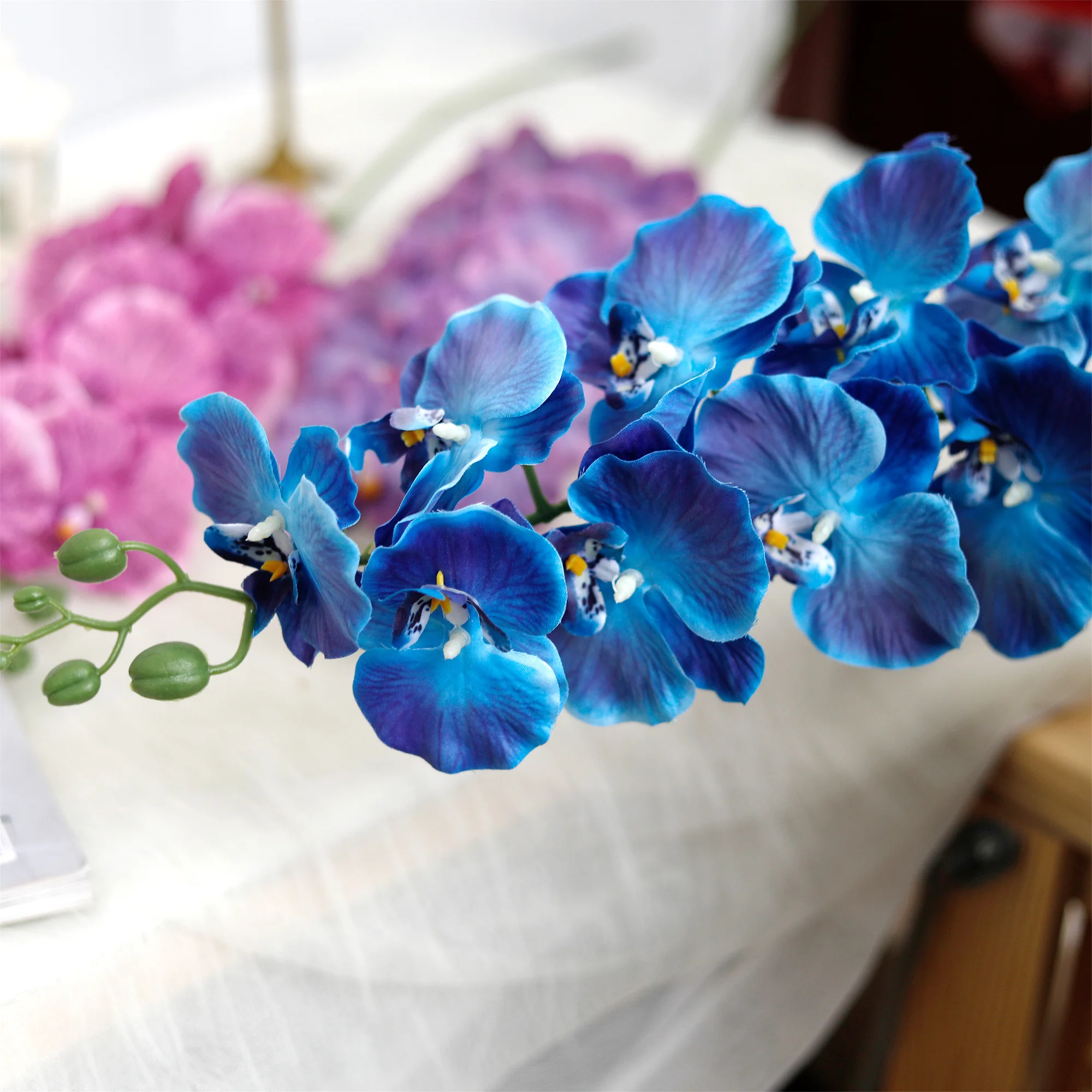 98cm 3D New Artificial Phalaenopsis Flower Branches Real Touch Faux Butterfly Orchid Stems Wedding Home Table Autumn Xmas Decor thumbnail 6