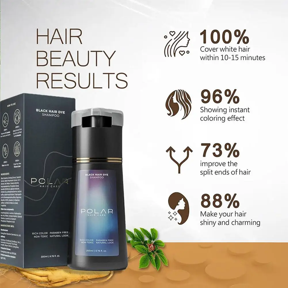 Hair Dye Shampoo For Gray Hair For Women Men Natural Hair Dye Kit Semi Permanent Hair Dye Shampoo Black Brown Purple 200ml thumbnail 2