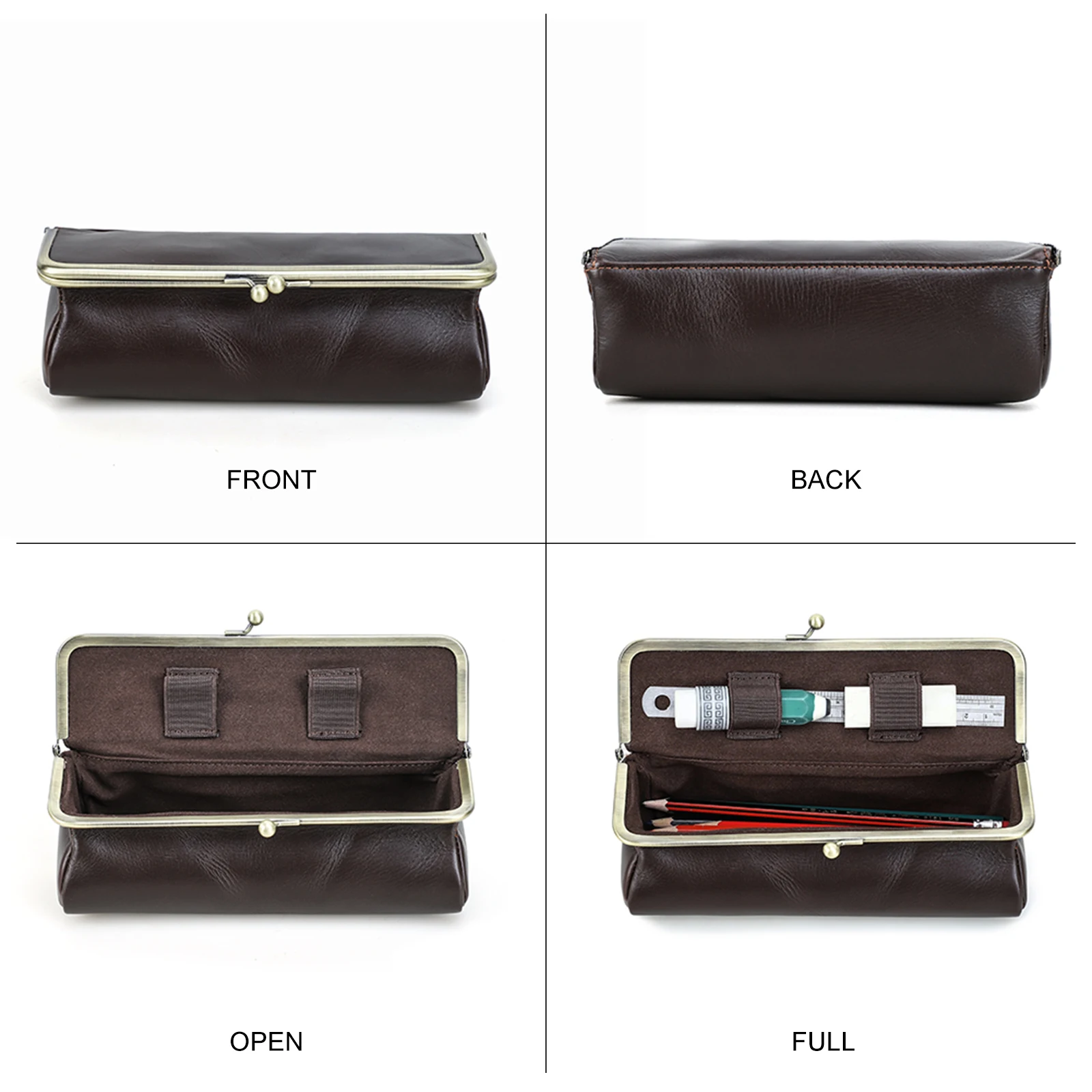 Handmade Vintage Genuine Leather Pencil Case Retro Storage Box for Office School Supplies Best Gift thumbnail 3