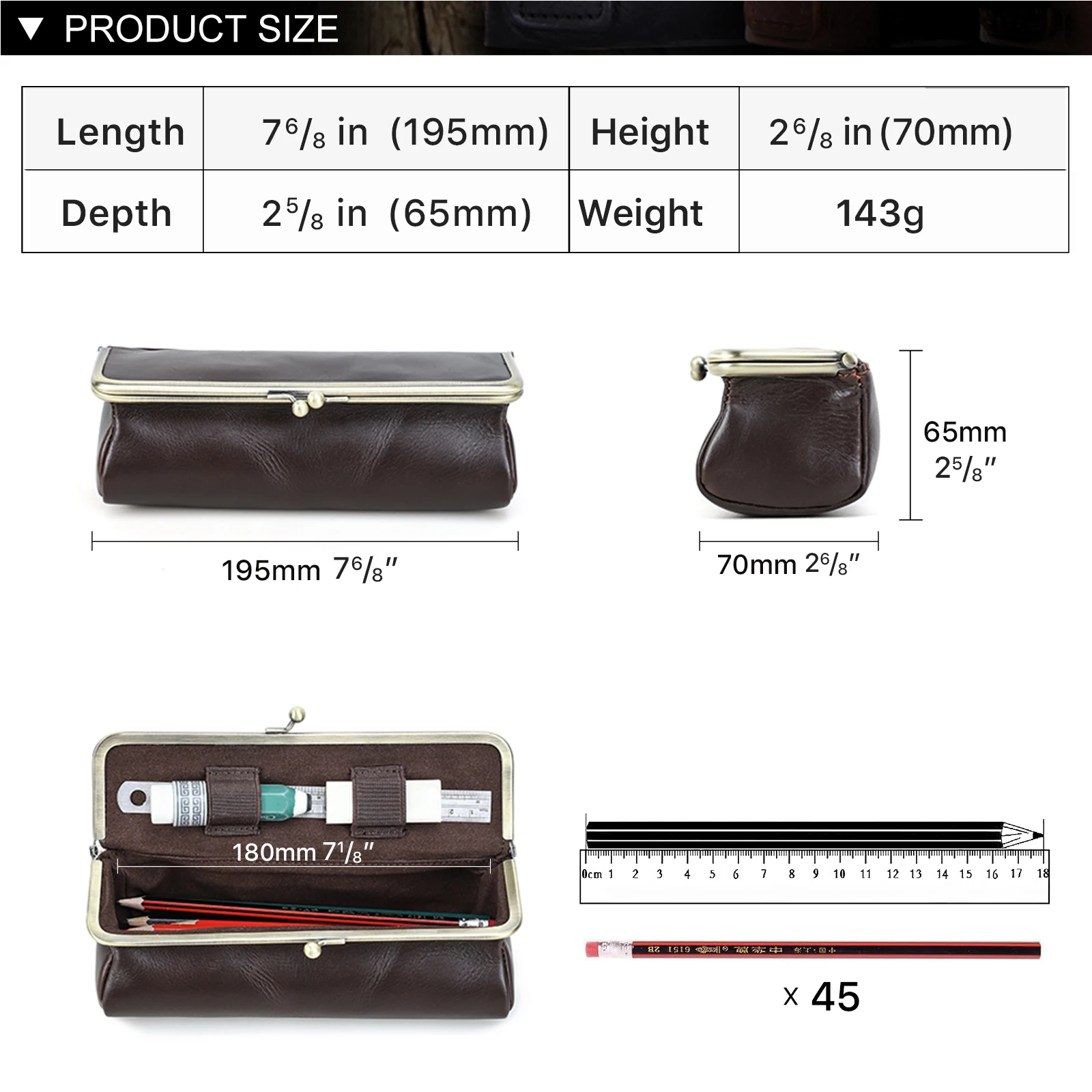 Handmade Vintage Genuine Leather Pencil Case Retro Storage Box for Office School Supplies Best Gift thumbnail 4
