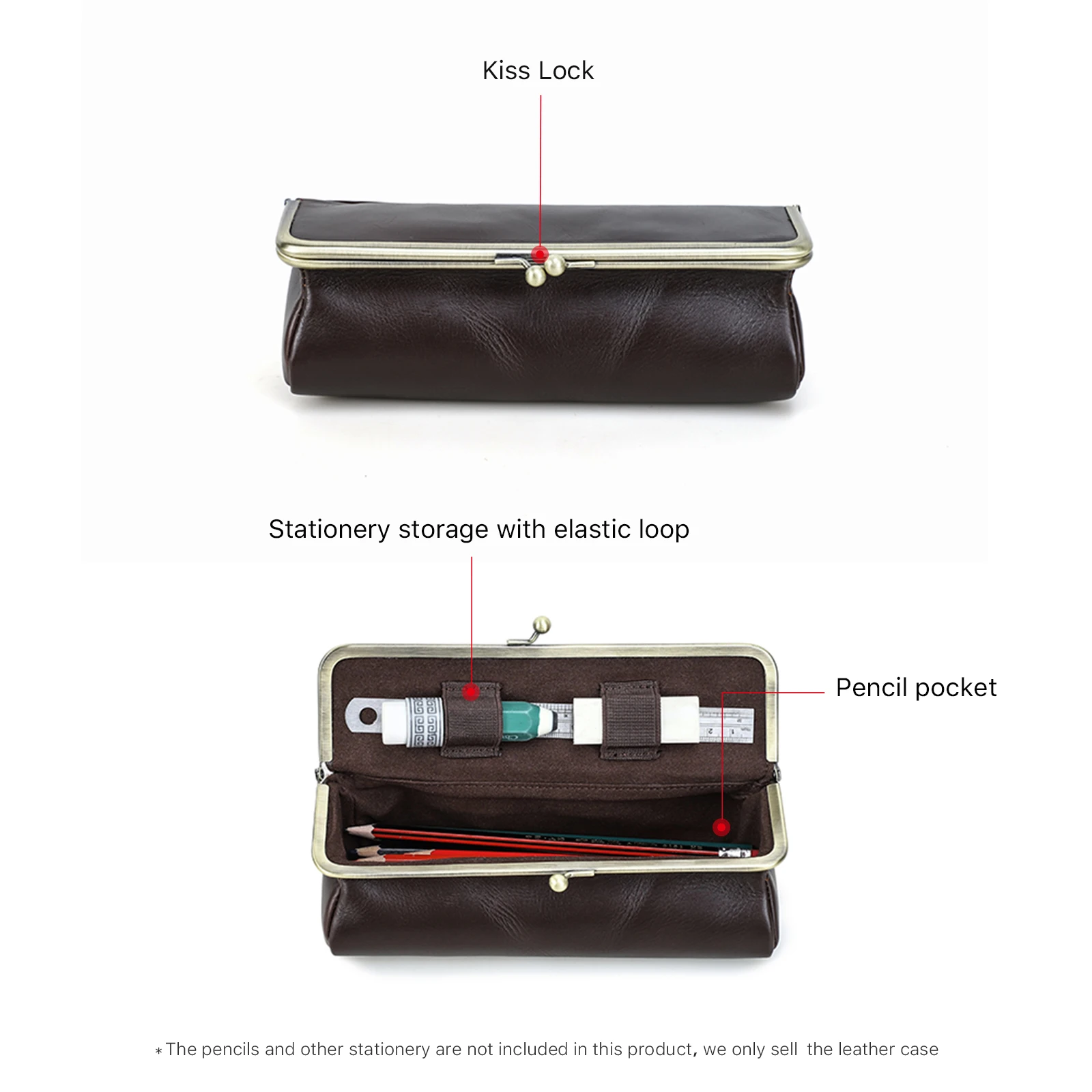 Handmade Vintage Genuine Leather Pencil Case Retro Storage Box for Office School Supplies Best Gift thumbnail 5
