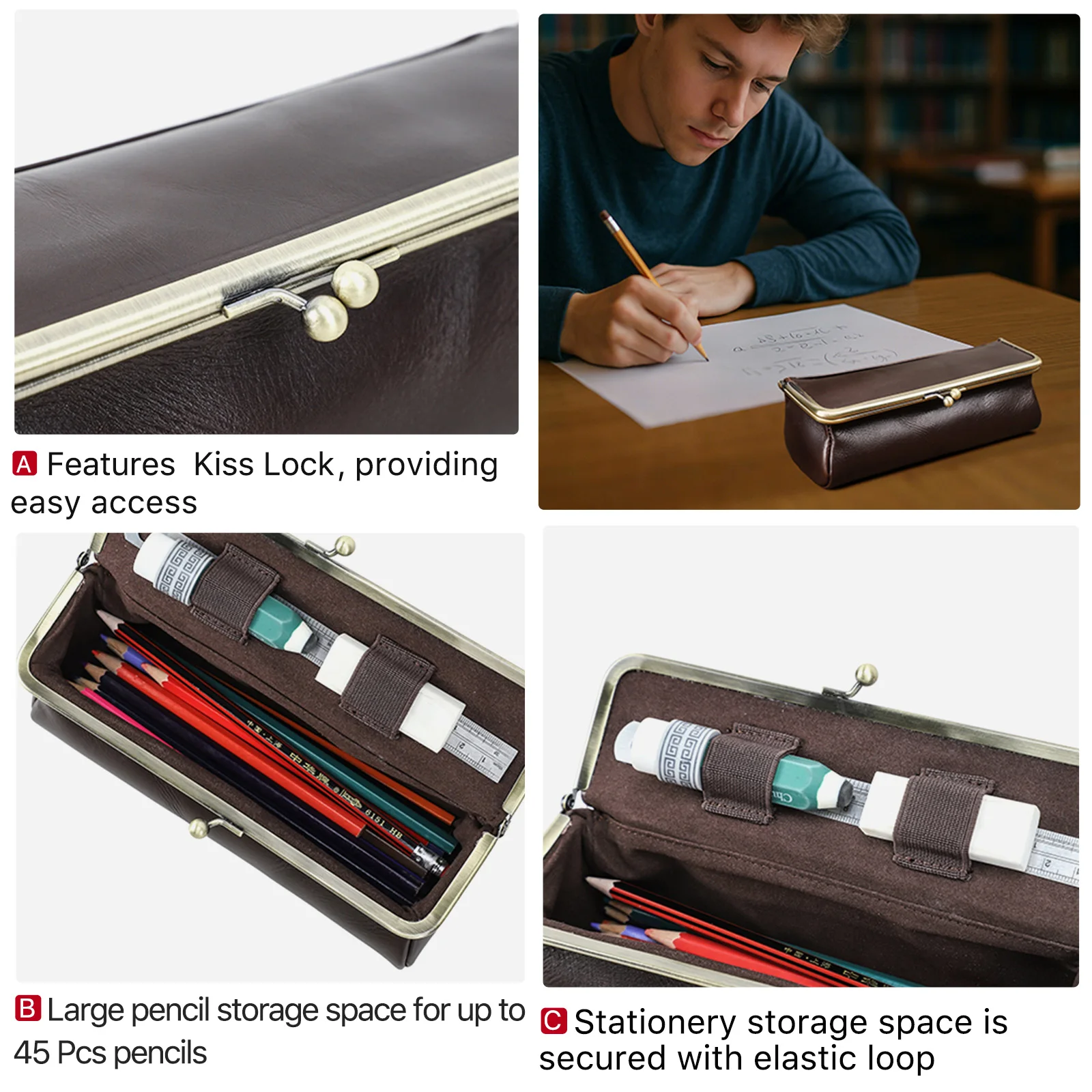 Handmade Vintage Genuine Leather Pencil Case Retro Storage Box for Office School Supplies Best Gift thumbnail 6