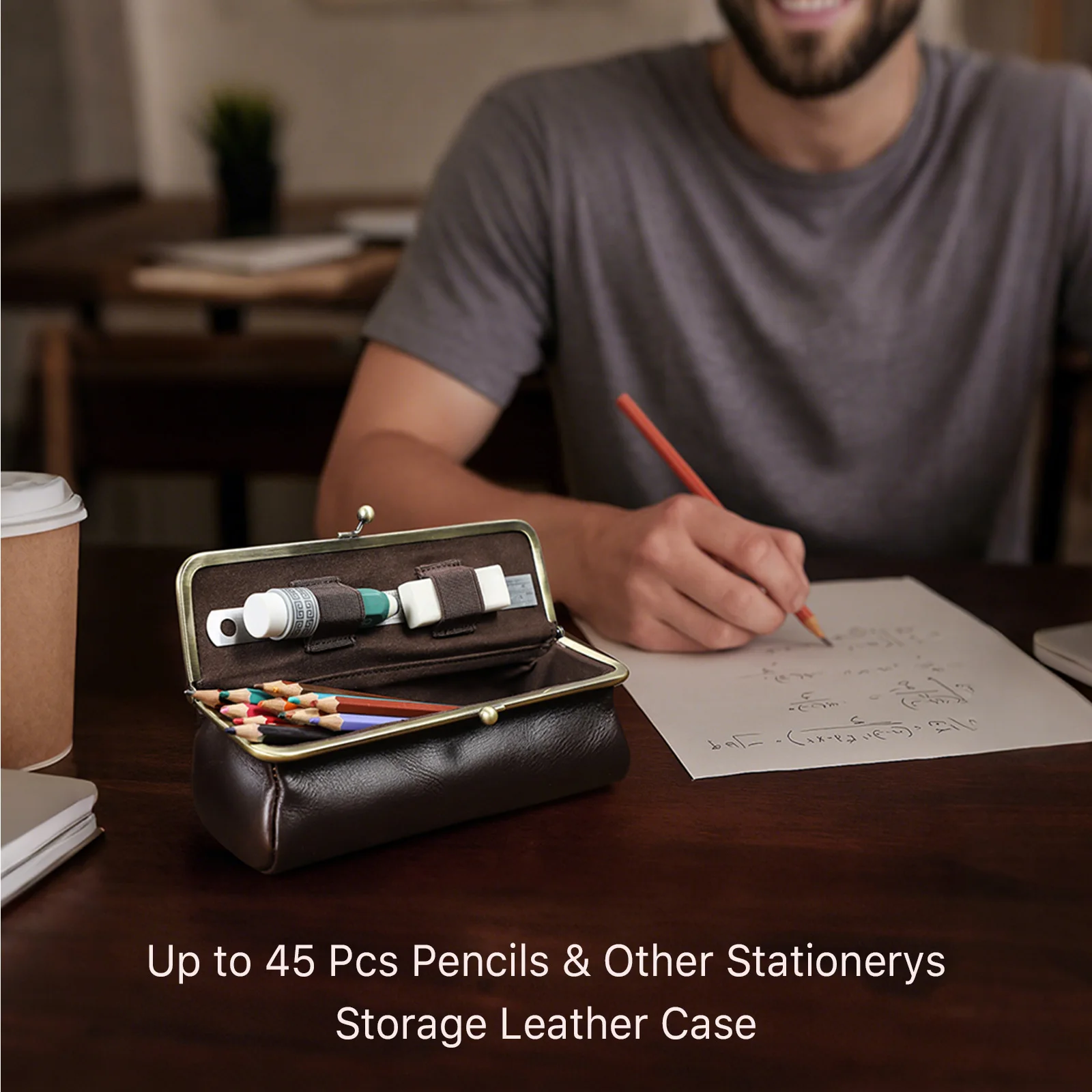 Handmade Vintage Genuine Leather Pencil Case Retro Storage Box for Office School Supplies Best Gift thumbnail 2