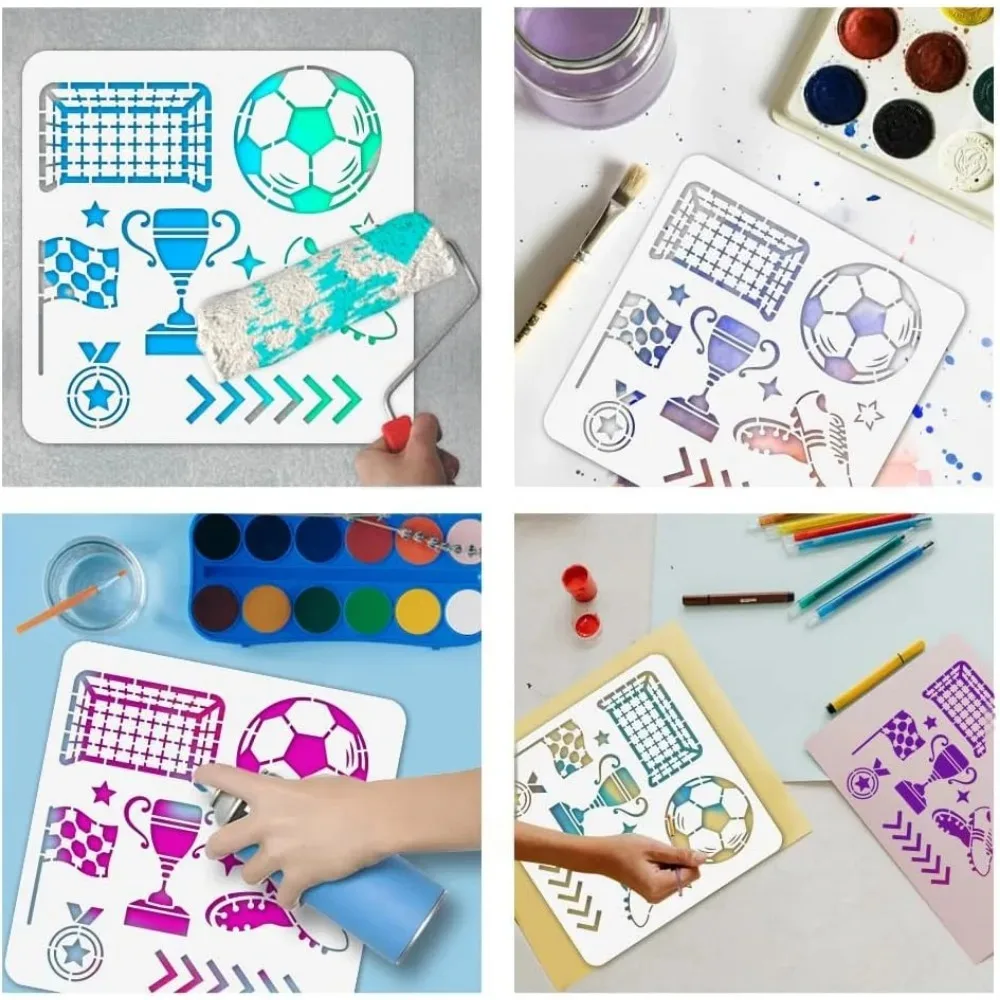 Football Painting Stencils Reusable Craft Stencils Football Theme Drawing Stencil Hollow Out Soccer Border Stencil for Painting thumbnail 3