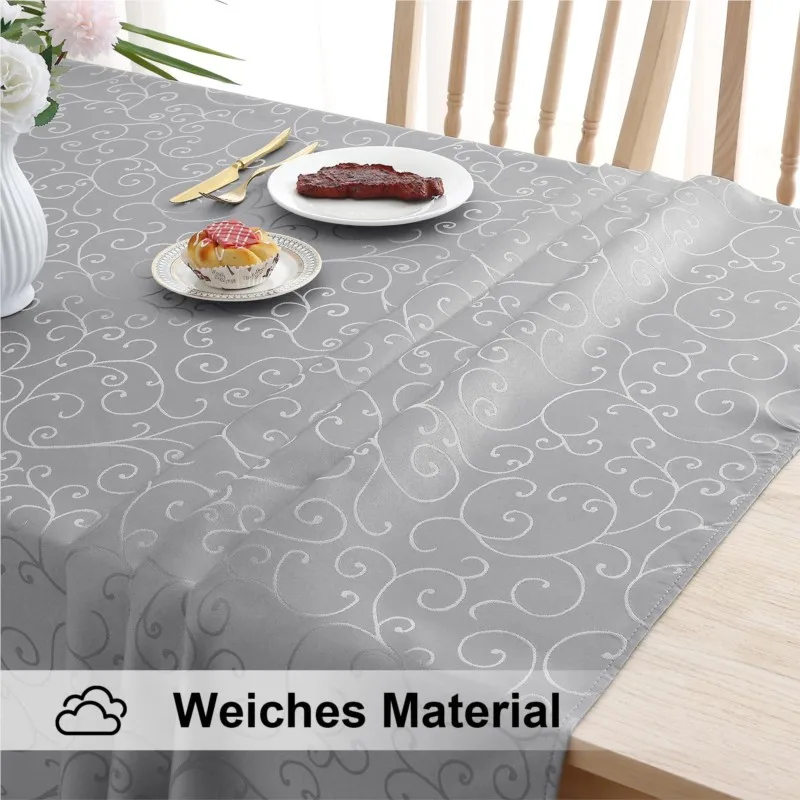 Homaxy Washable Rectangular Tablecloths Kitchen Resturant Easy Care Table Cloths Scratch-Resistant Polyester Damask Table Cloths thumbnail 5