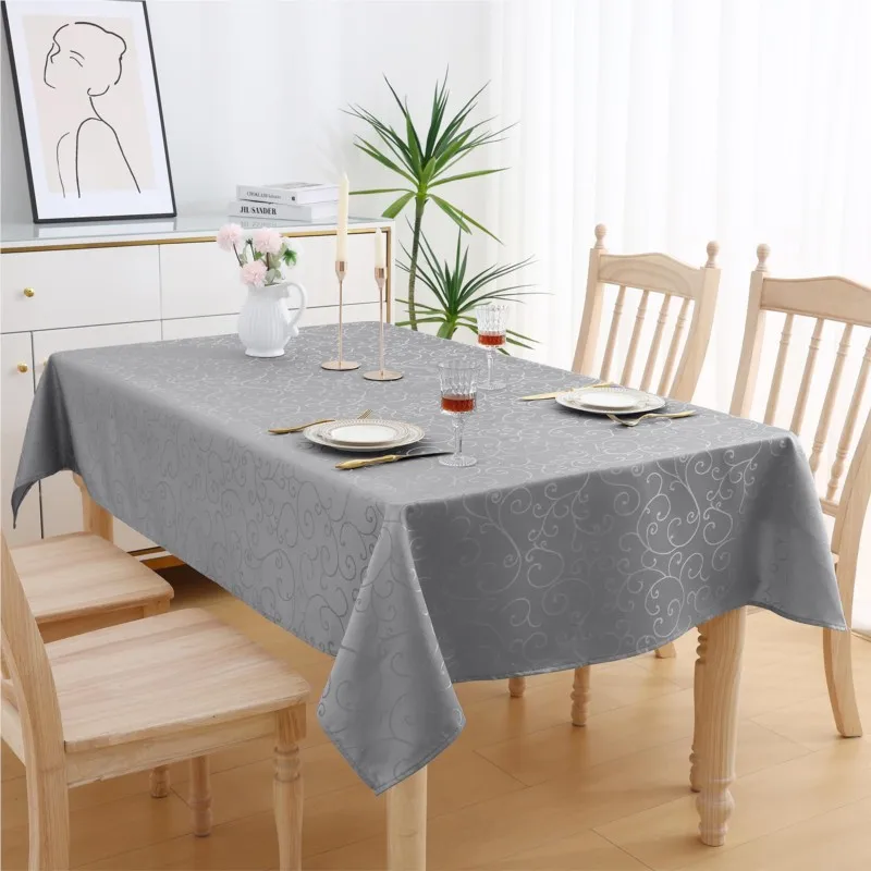 Homaxy Washable Rectangular Tablecloths Kitchen Resturant Easy Care Table Cloths Scratch-Resistant Polyester Damask Table Cloths thumbnail 2