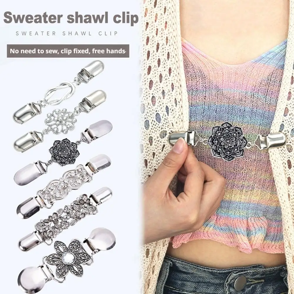 Retro Sweater Cardigan Shawl Clips Clasps Clothing Pins Vintage Dresses Clip Brooch Clip Shirt Clips for Women Girls Rhinestone