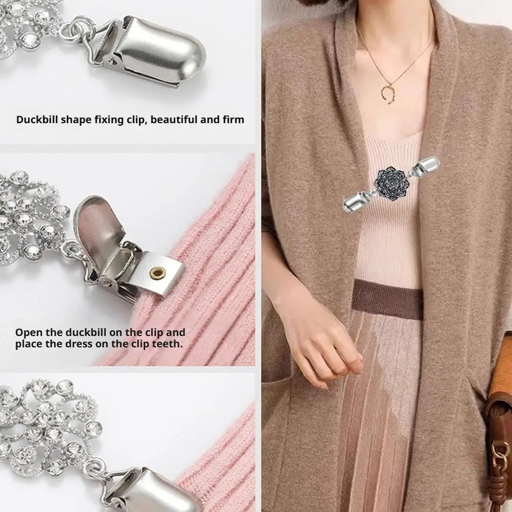 Retro Sweater Cardigan Shawl Clips Clasps Clothing Pins Vintage Dresses Clip Brooch Clip Shirt Clips for Women Girls Rhinestone thumbnail 2