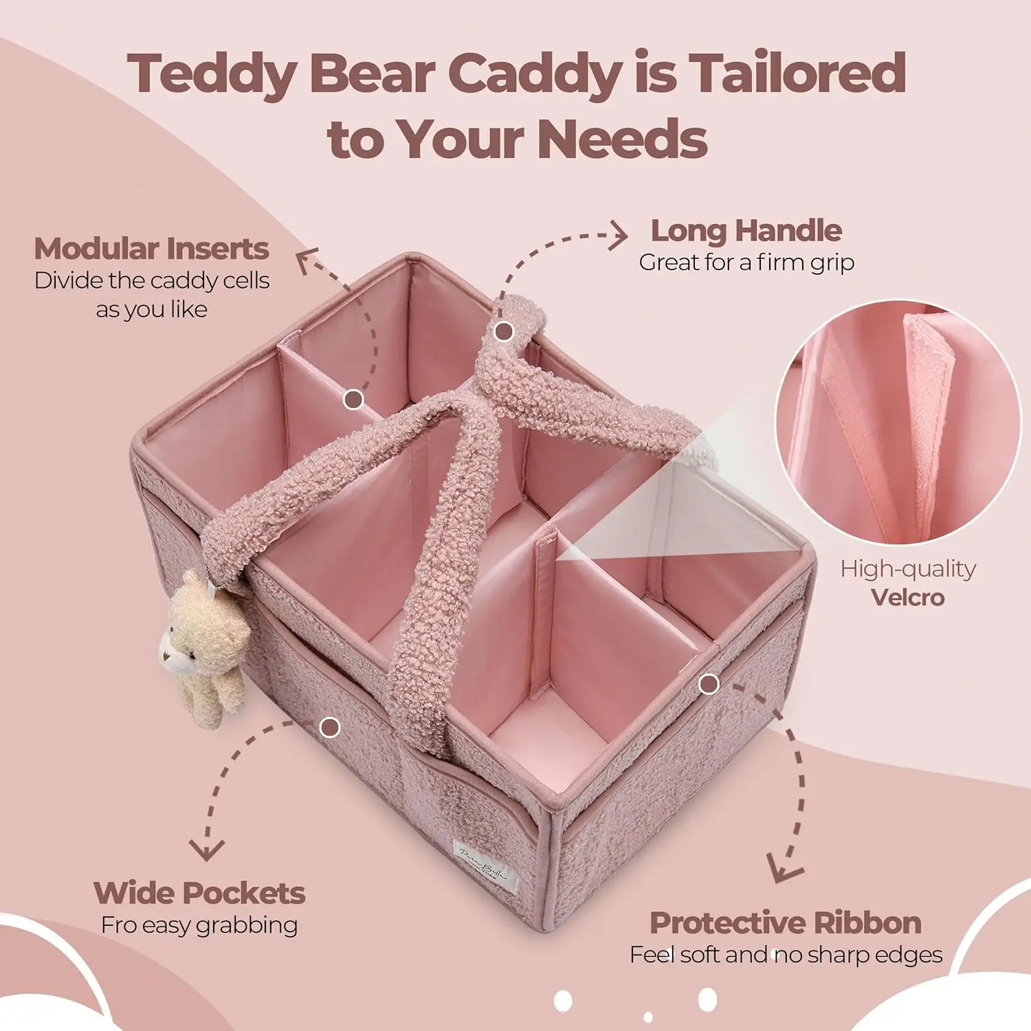 Baby Diaper Caddy Organizer for Changing Table, Plush Diaper Stackers & Caddies Diaper Bag with Teddy Bear,Diaper Storage Basket thumbnail 3