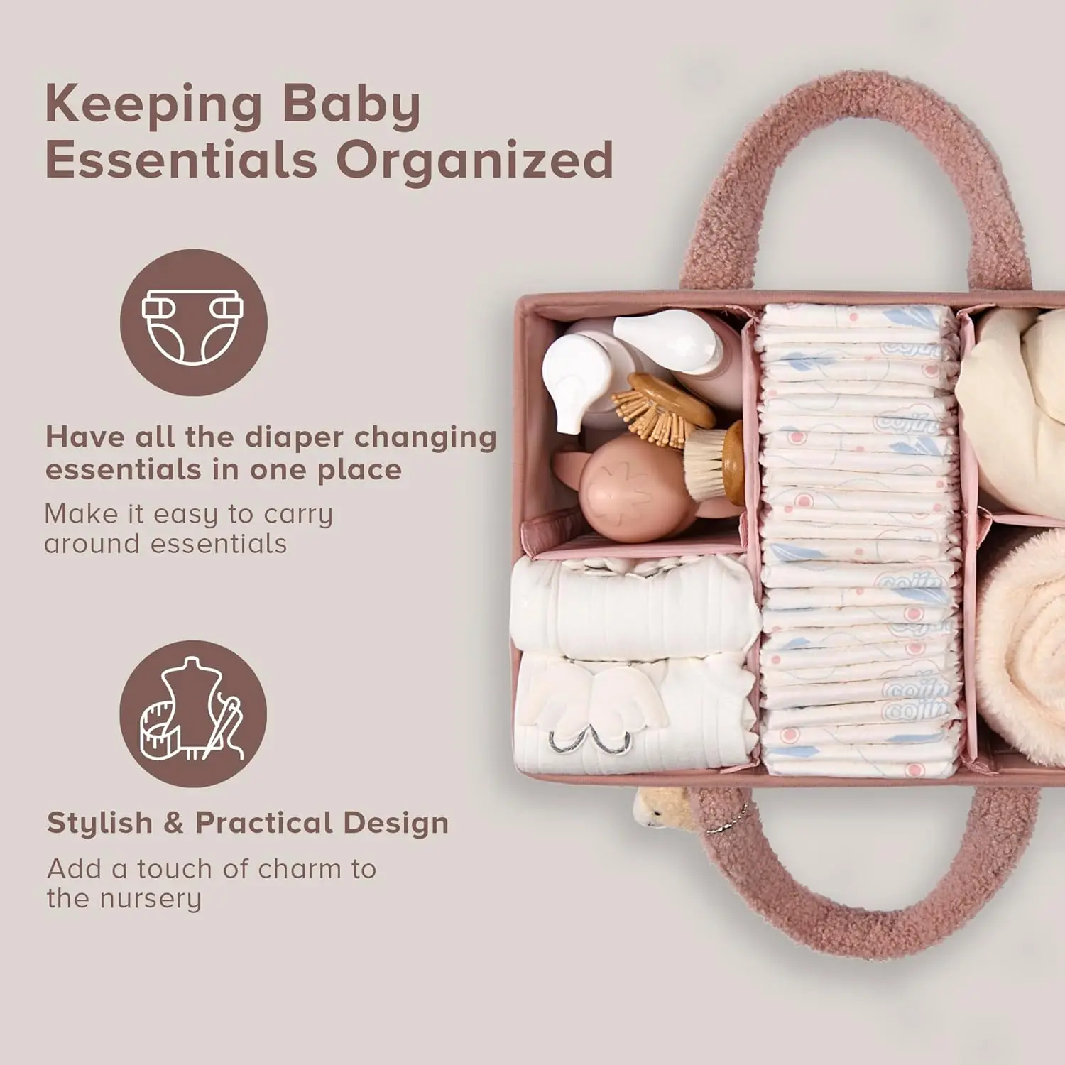 Baby Diaper Caddy Organizer for Changing Table, Plush Diaper Stackers & Caddies Diaper Bag with Teddy Bear,Diaper Storage Basket thumbnail 2