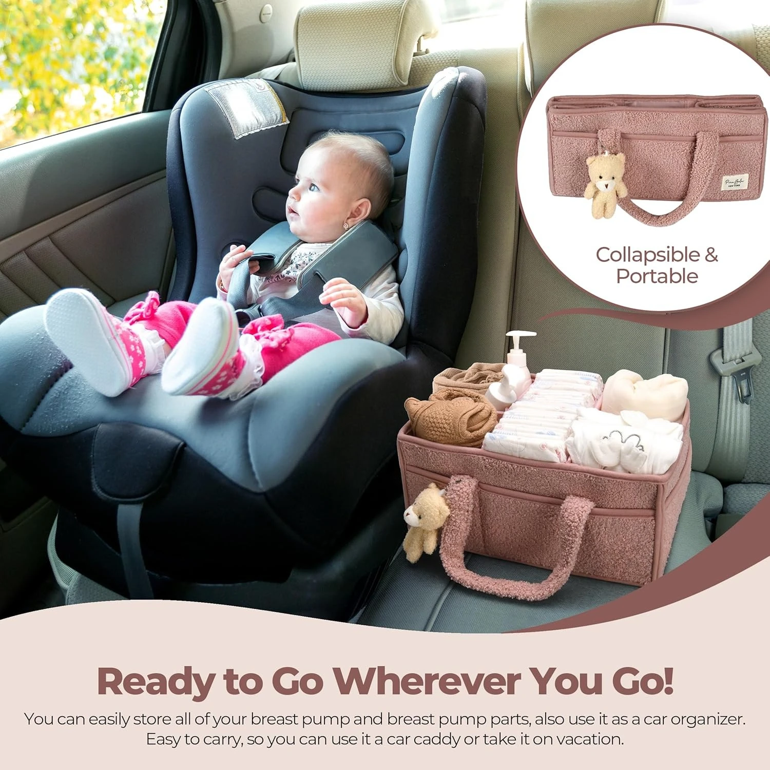 Baby Diaper Caddy Organizer for Changing Table, Plush Diaper Stackers & Caddies Diaper Bag with Teddy Bear,Diaper Storage Basket thumbnail 6