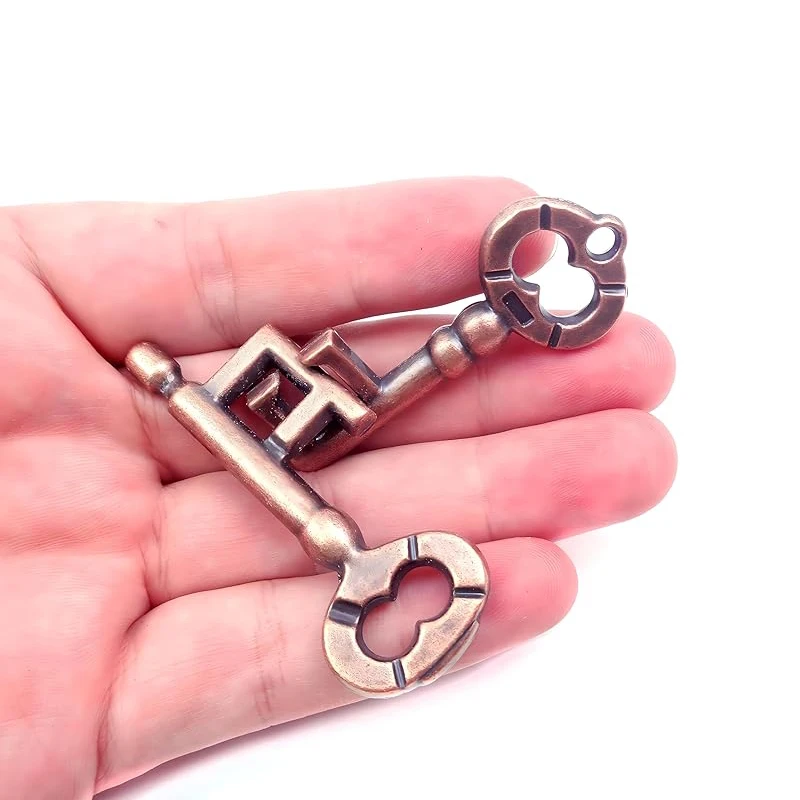 Metal Brain Teaser Puzzles Key IQ Logic Test Challenge Educational Toys Disentanglement Games Magic Tricks Prop Kids Adults thumbnail 6