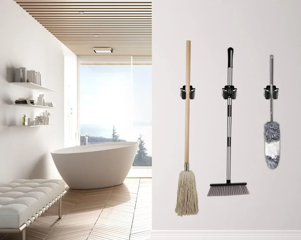 Wall Mounted Mop Clips Holder with Screw Mop Organizer Rack Brush Broom Hanging Hanger Hooks Garden Kitchen Bathroom Rack thumbnail 4